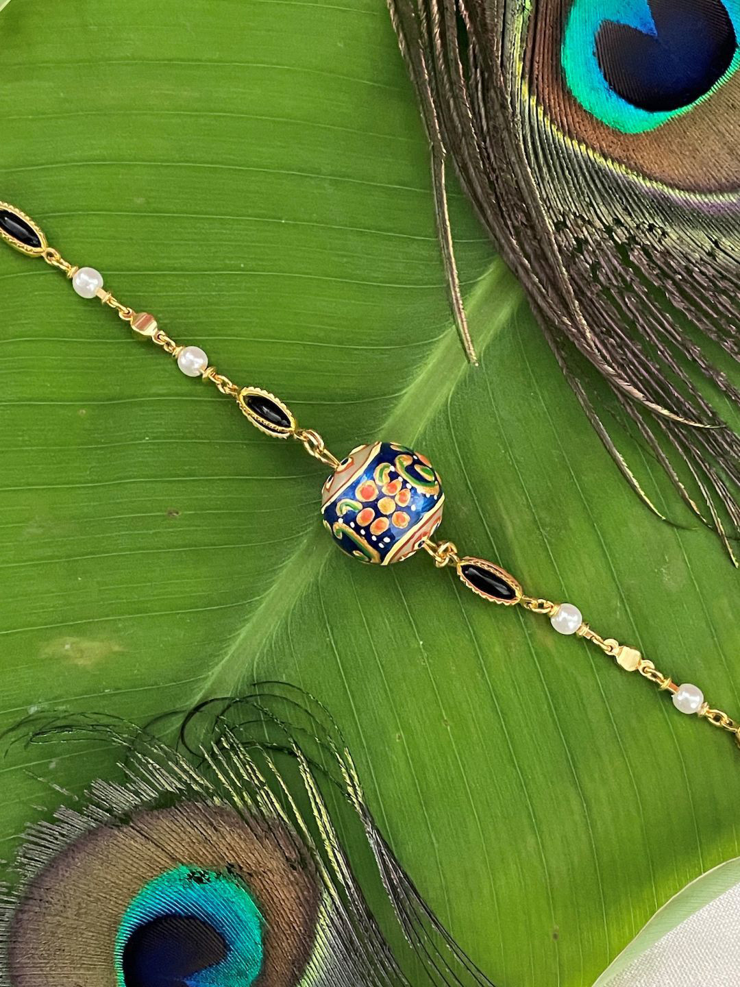 Digital Dress Room Green Ball Pearls Beaded Bracelet Lumba Rakhi