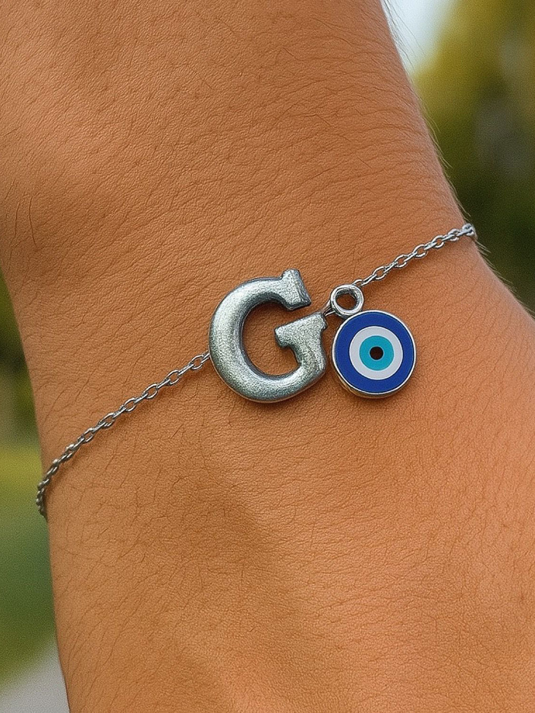 Digital Dress Room Silver-Plated G Letter Evil Eye Name Rakhi