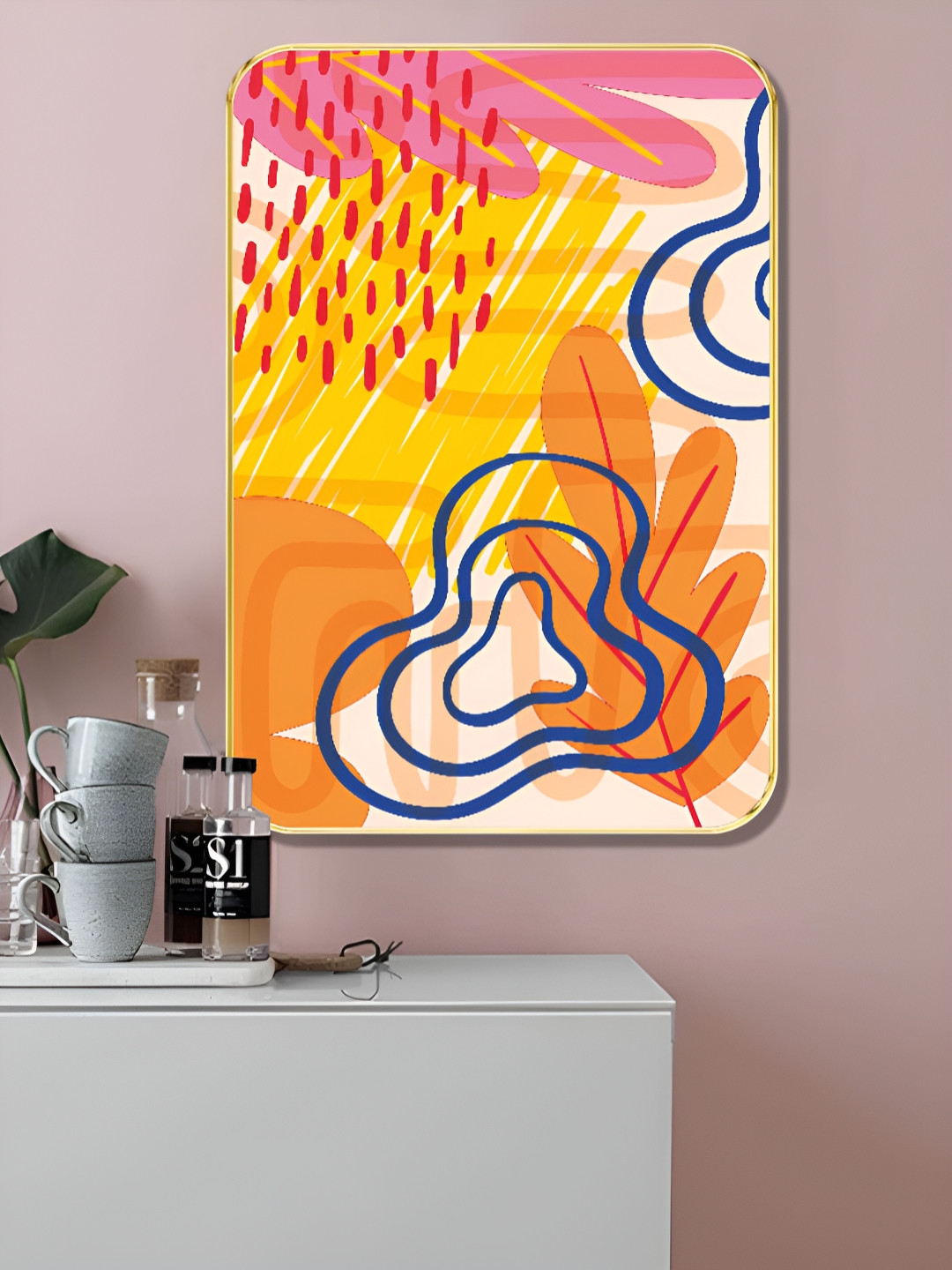 Myntra Elegant Homes Yellow & Pink Abstract Color Splash Wooden Wall Art