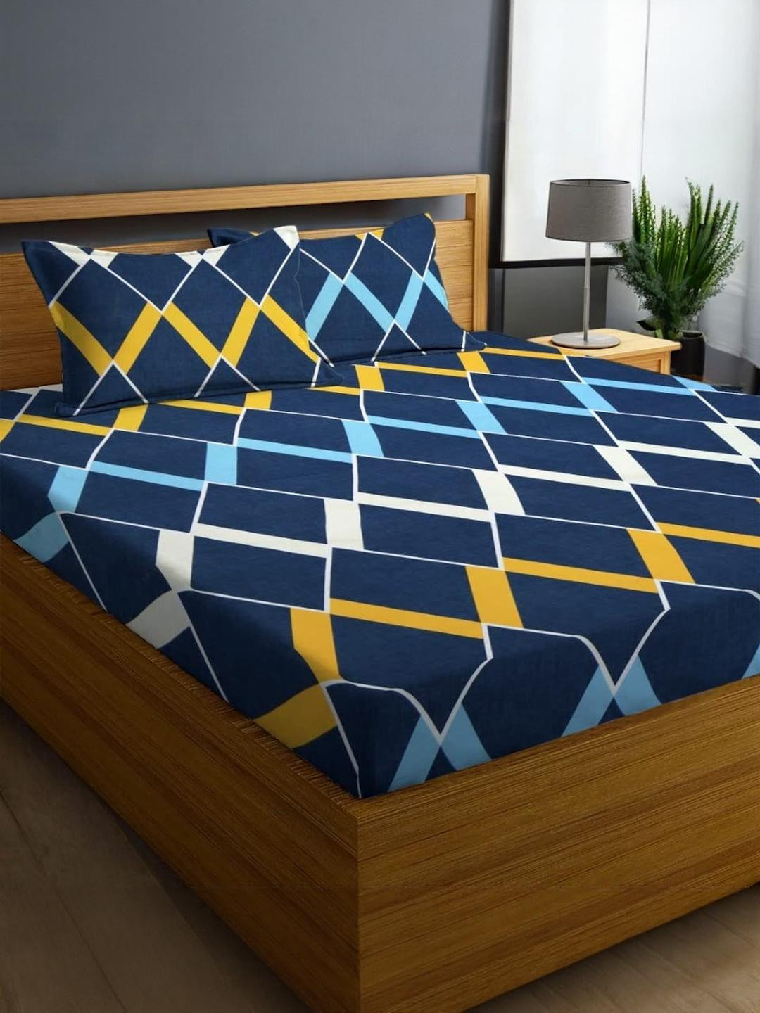 King Size Double Bed Elastic Fitted Bedsheet with 2 Pillow Cover