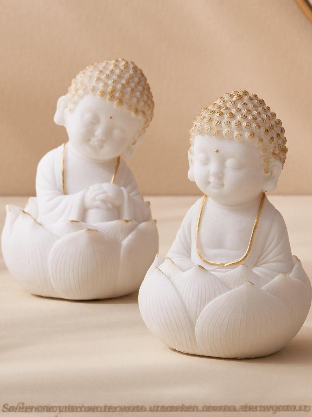 SSS SCULPTURE White Buddha Idol Showpiece pack of 2