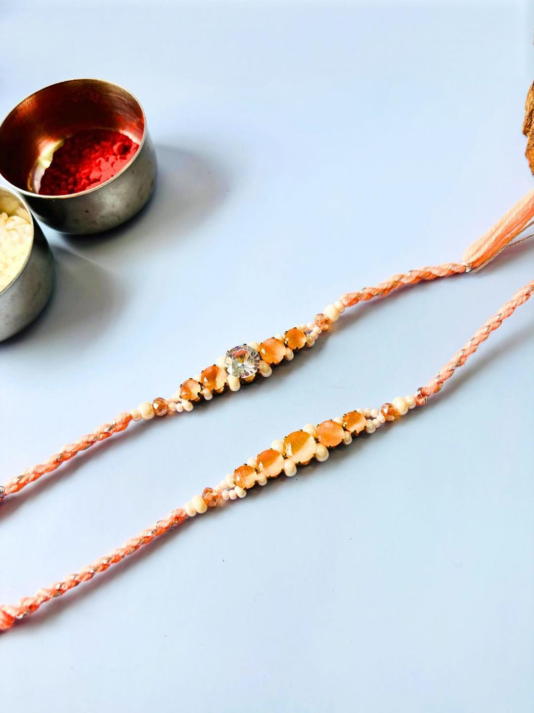 Kundan Meenakari Rakhi Stone Studded & Beaded Thread Rakhi Traditional Handmade Rakhi for Brother