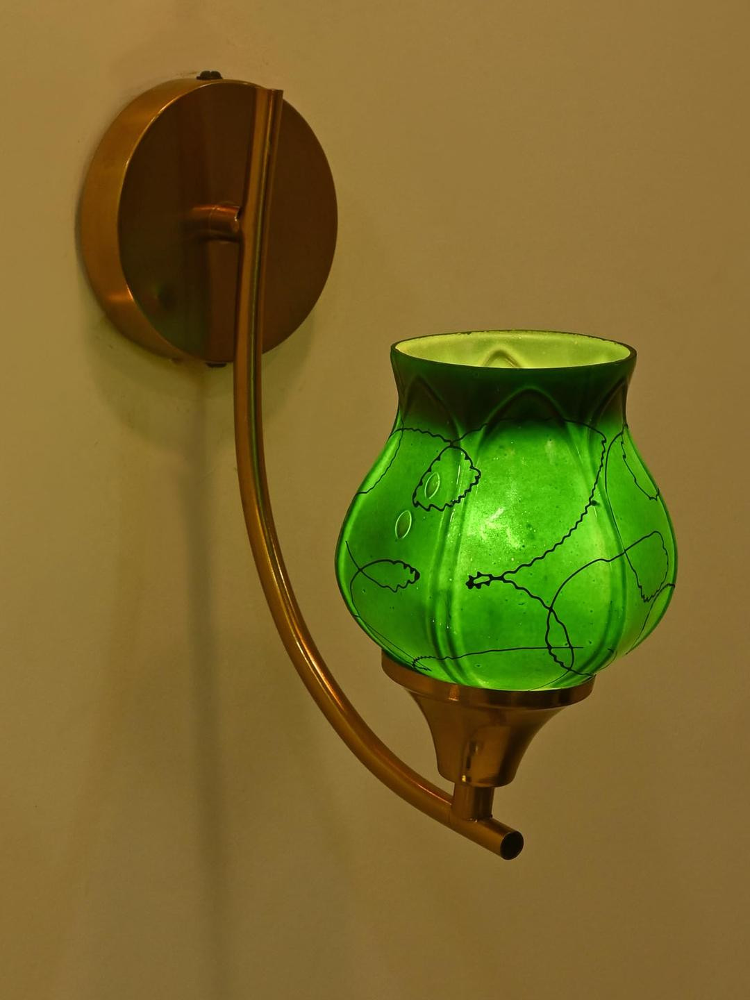 SOMIL Green And Black Printed Glass Cylinder Shaped Wall Lamp