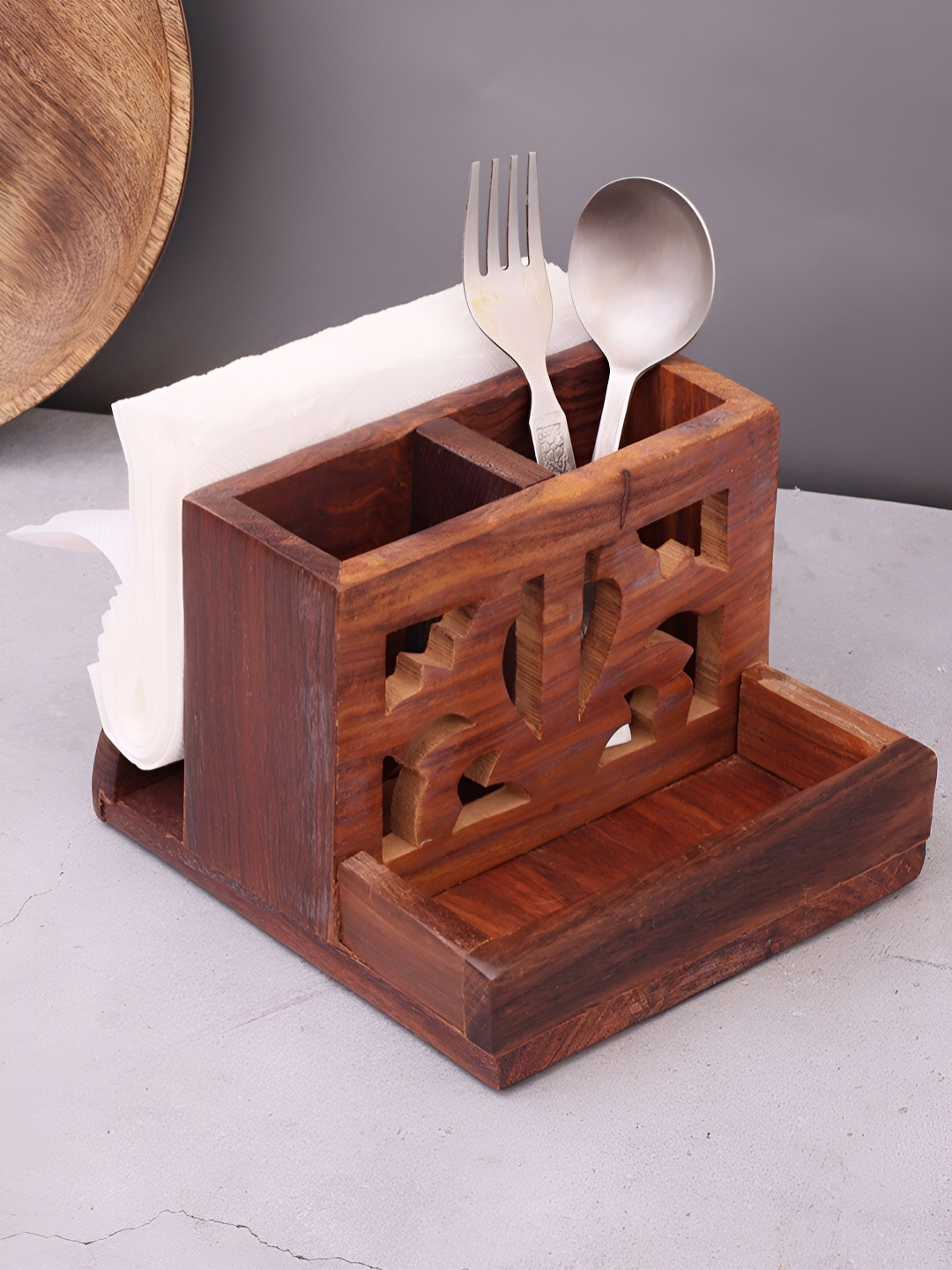 EXIM DECOR Brown Wooden Tissue Paper & Cutlery Holders