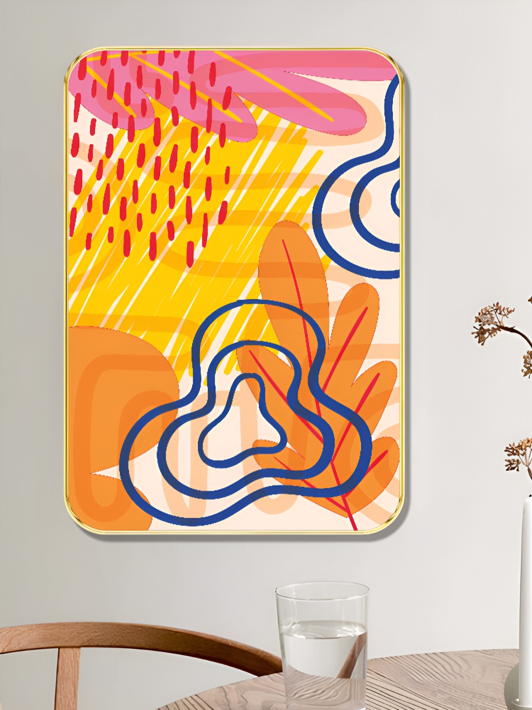 SAF Yellow & Orange Abstract Printed Wooden Wall Art