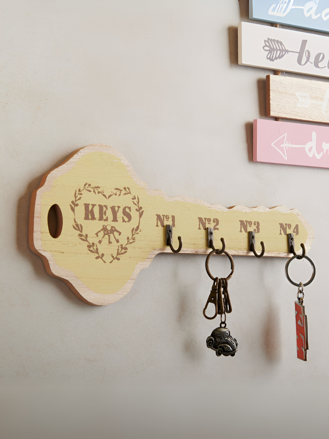 eazy wagon Brown & Yellow Key Shape Wall Key Holders