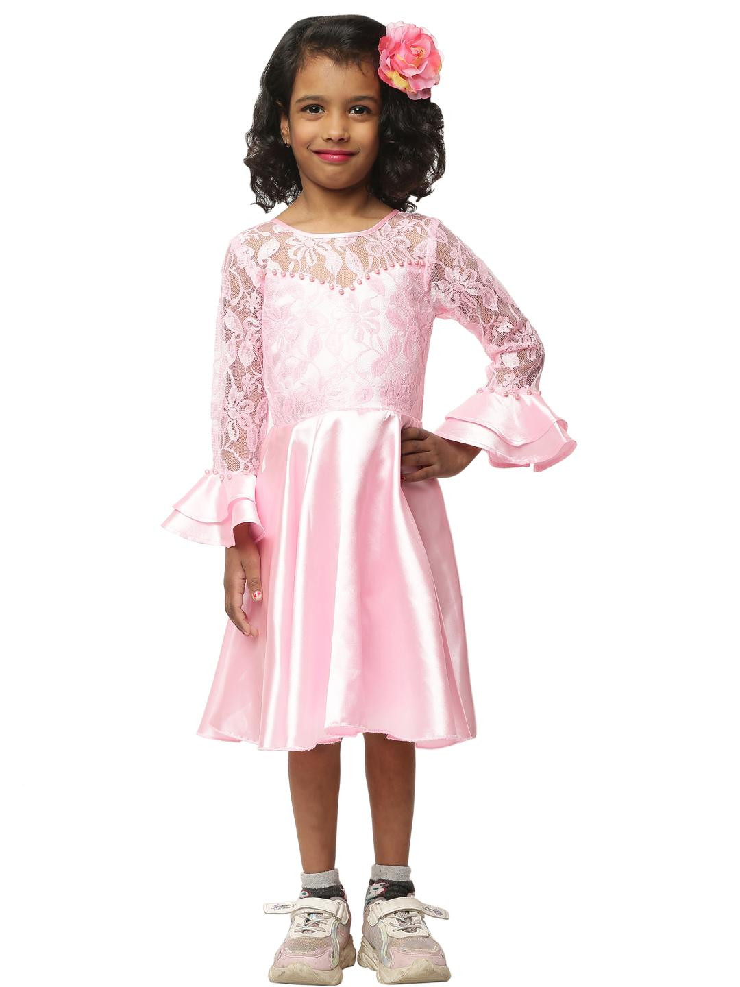 Shahina Fashion Girls Net And Satin Long Sleeve Ankle Length Dress