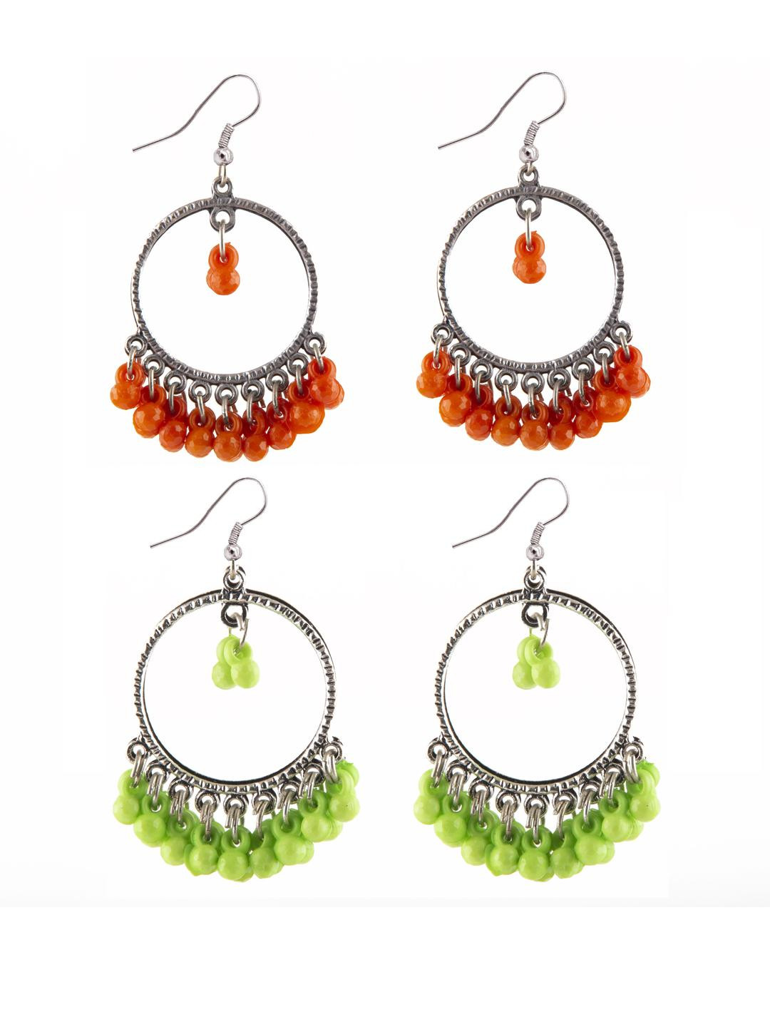 Combo Silver Oxidize Orange & Light Green Earrings for Girls
