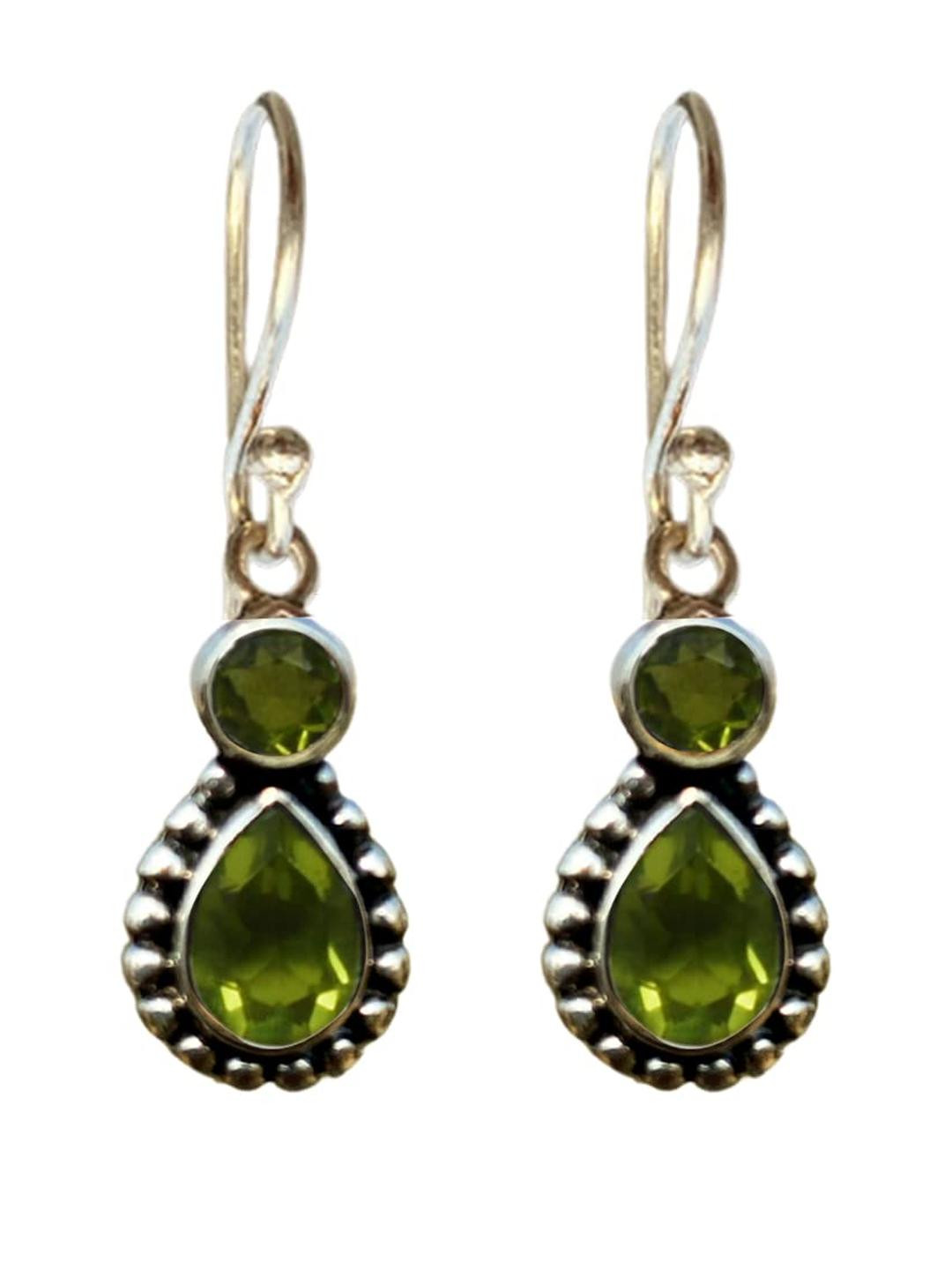 Silver Planets 92.5-925 Sterling Silver Peridot Stone Ethnic Earring For Women And Girls