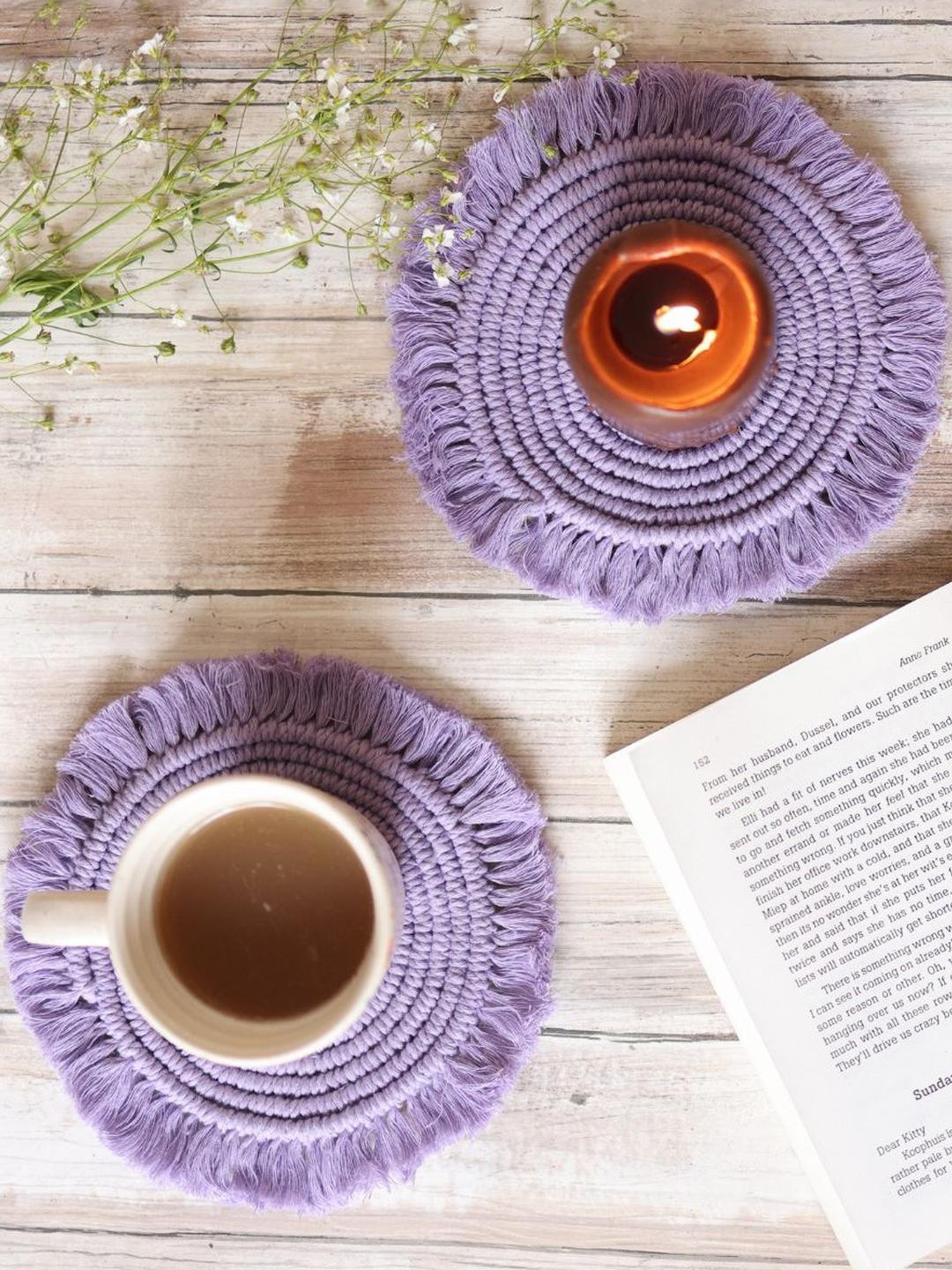 Sarmaya - The Handcraftes Lavender Set Of 2 Self Design Coaster