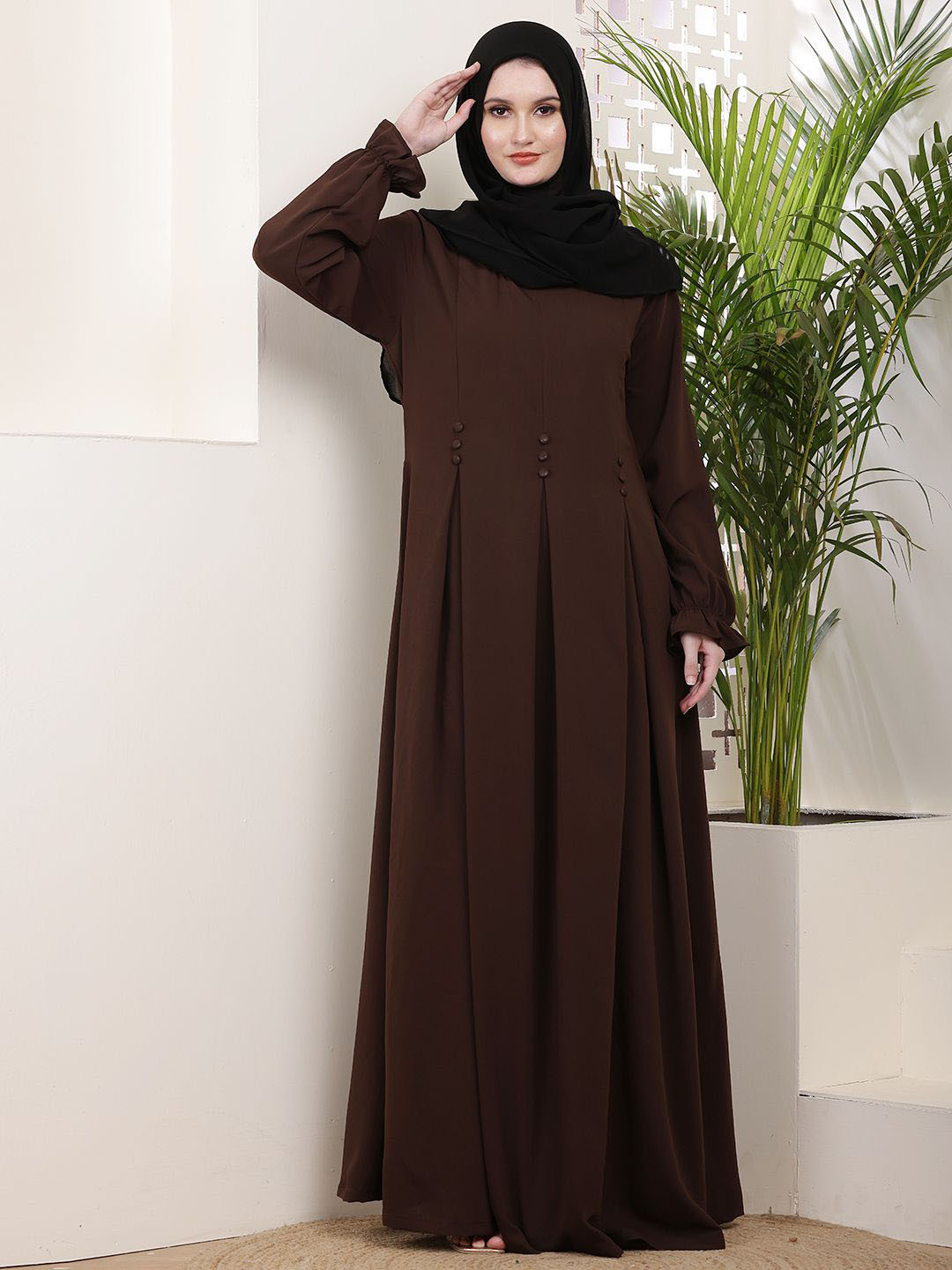 Tawakkul Clothes Zehra Pleated Button Detail Abaya