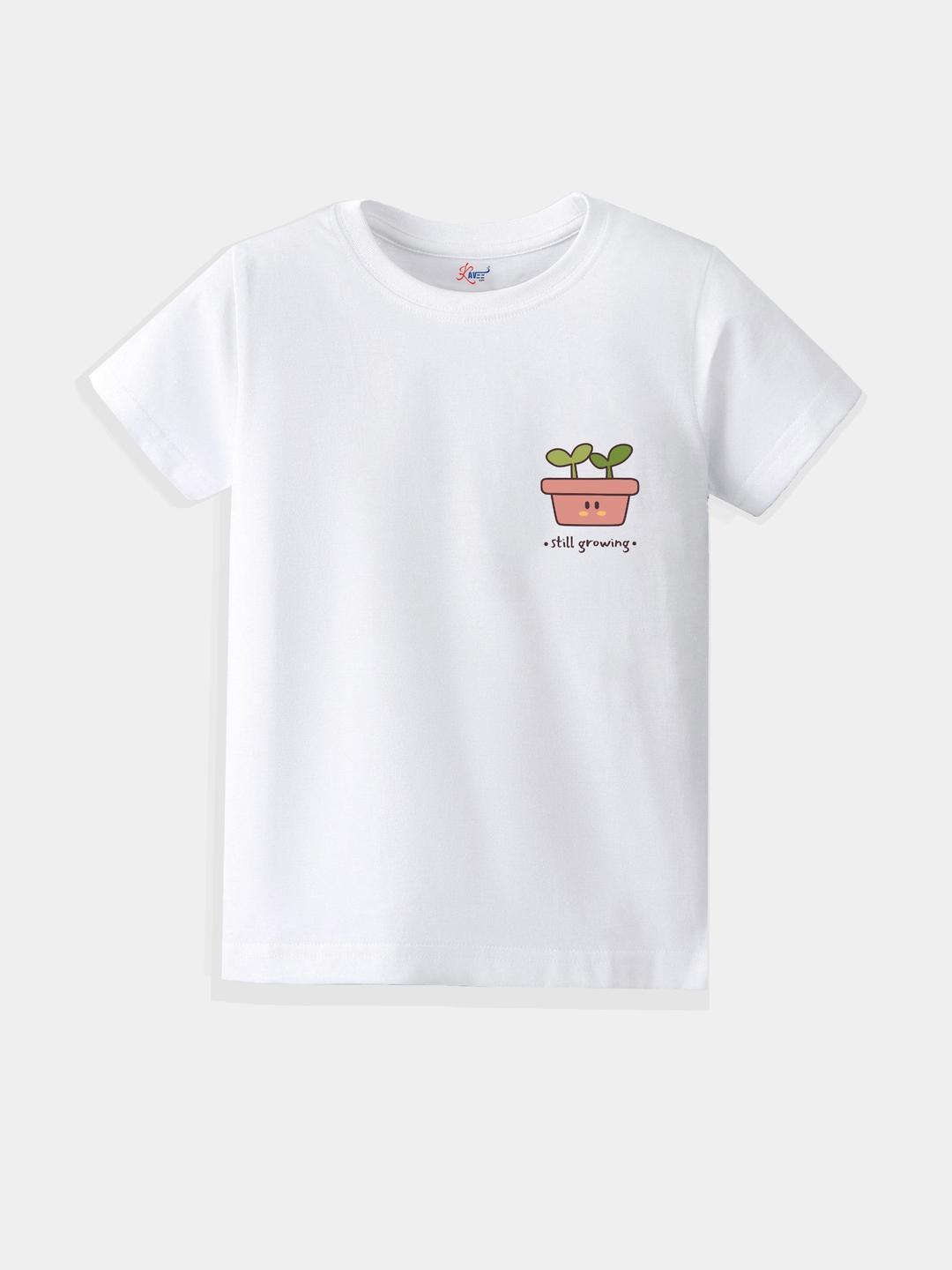 KAVEE Pure Cotton Half Sleeves Plant Printed Bio Washed Tee - White