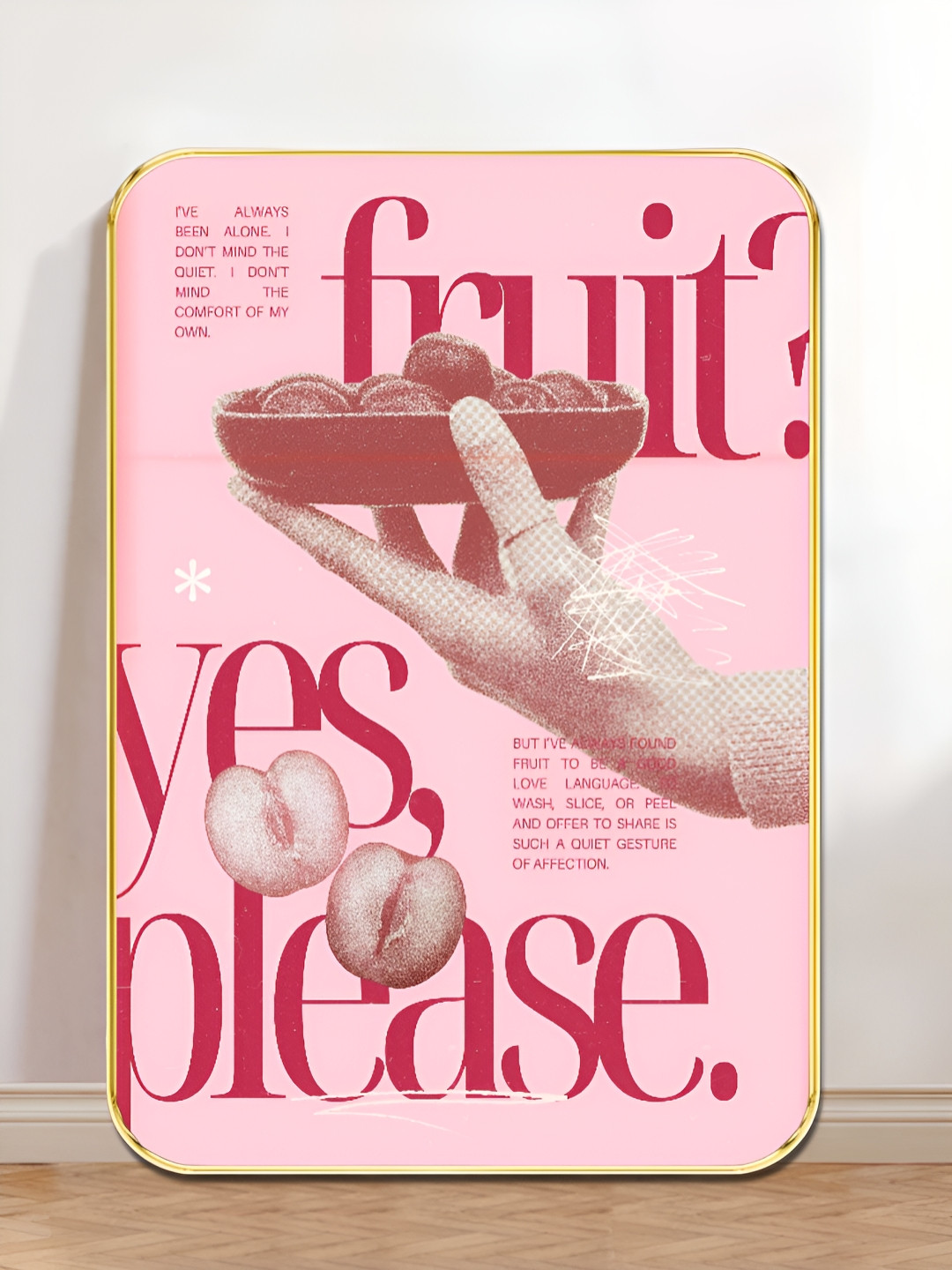 SAF Pink & Grey Typography Printed Retro Fruit-Inspired Wall Art