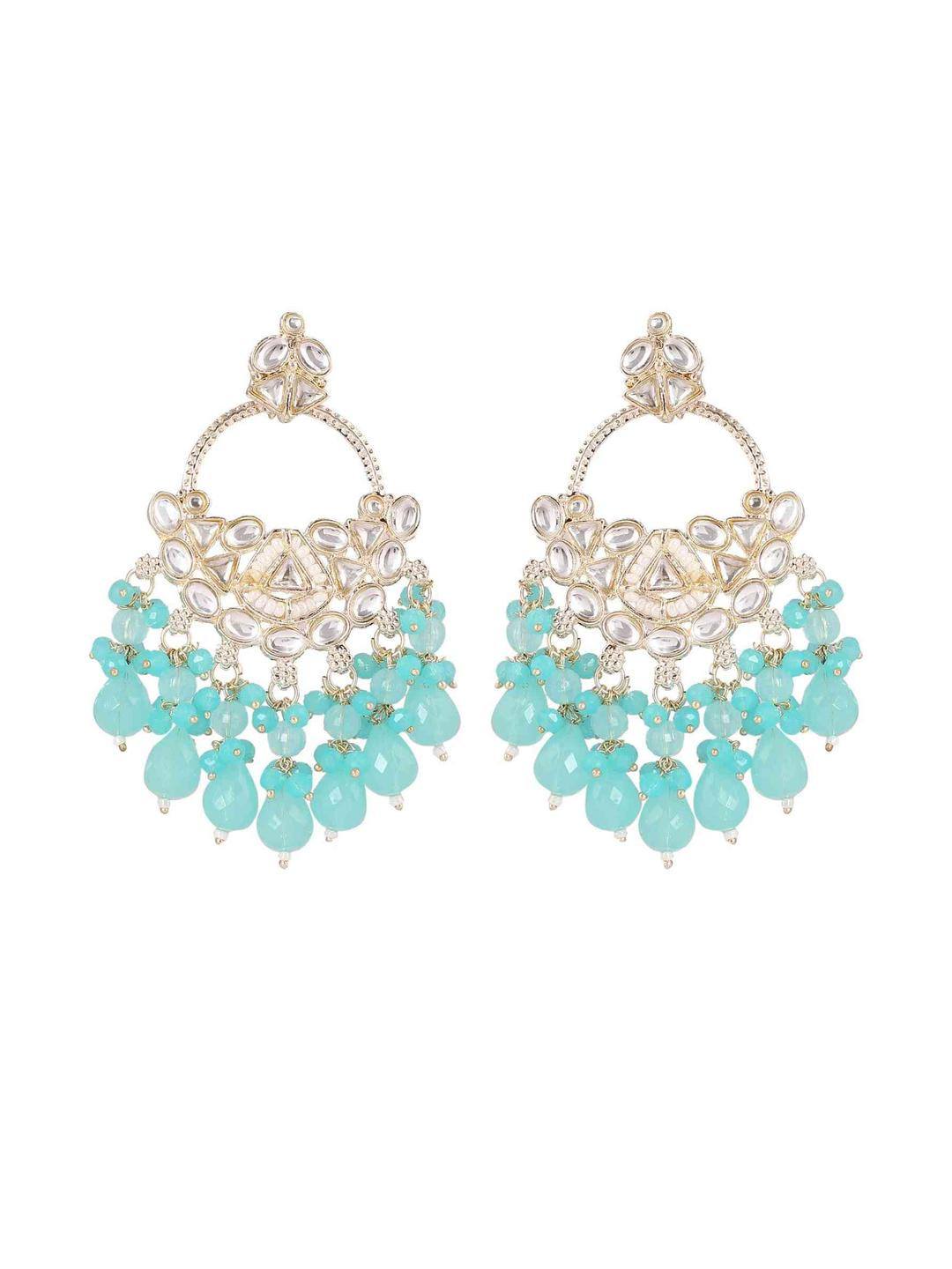 Handmade Gold Plated Kundan Bali Earrings with Colorful Drop Moti  Bollywood Style by Zarmar Fashion Jewellery