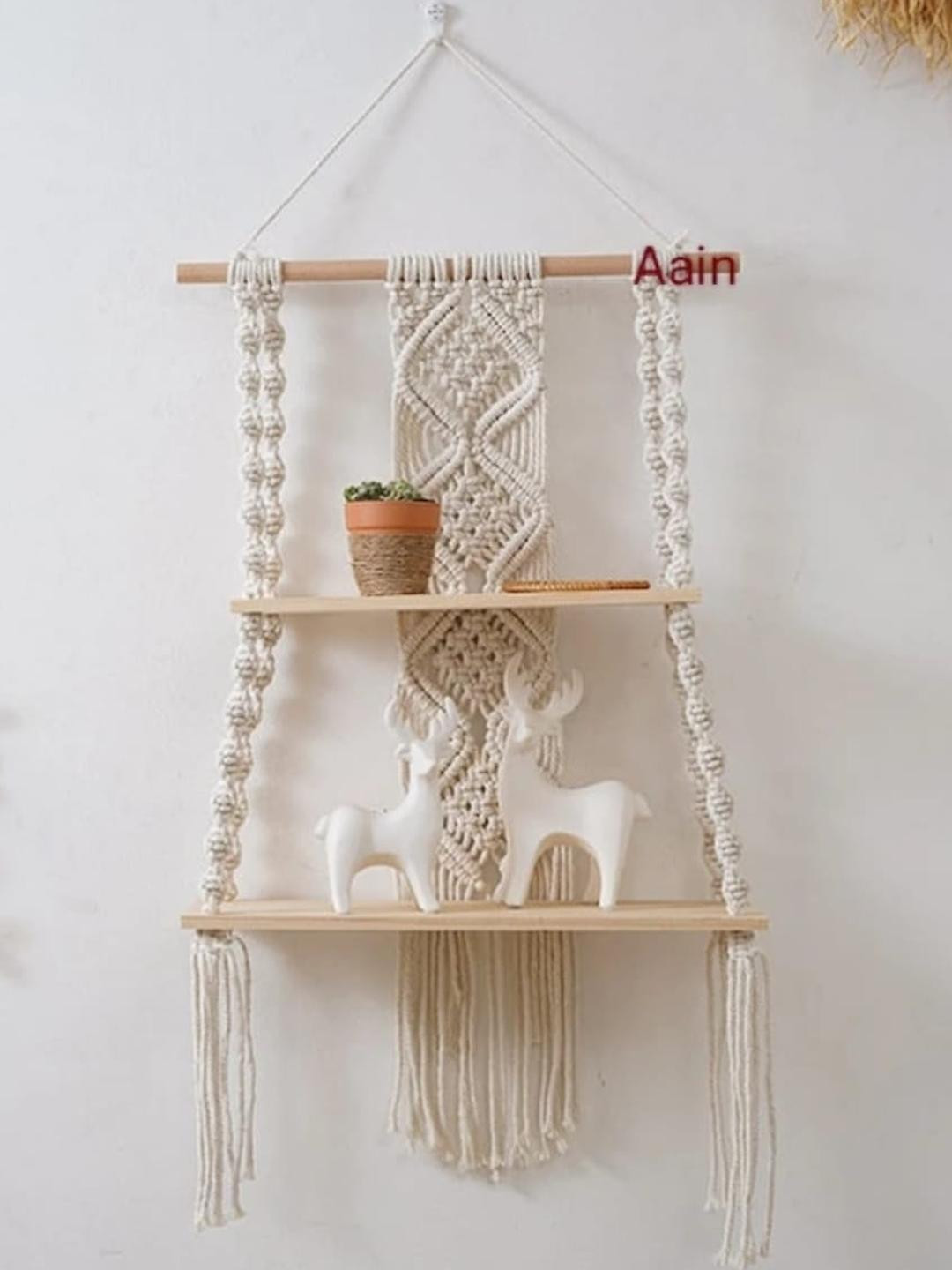 Aain Wood Tasselled Matte Hanging Hall Tapestries & Macrame-27.6In