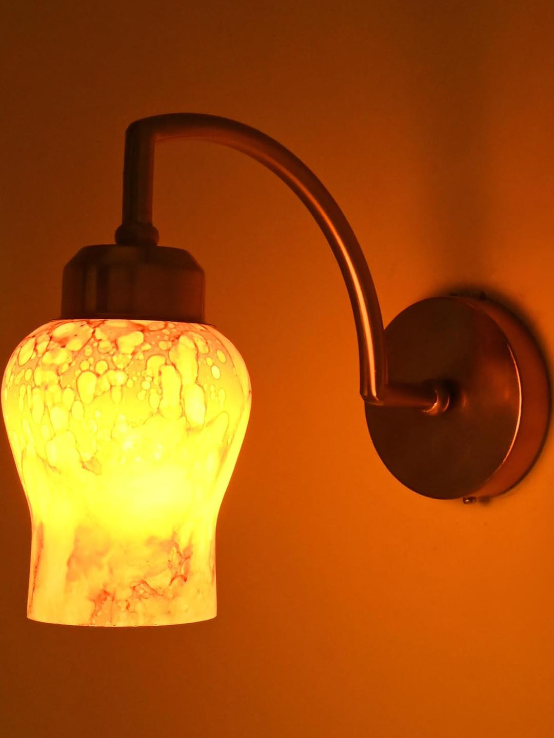 SOMIL Orange & Brown Printed Glass Frustum Shaped Wall Lamp