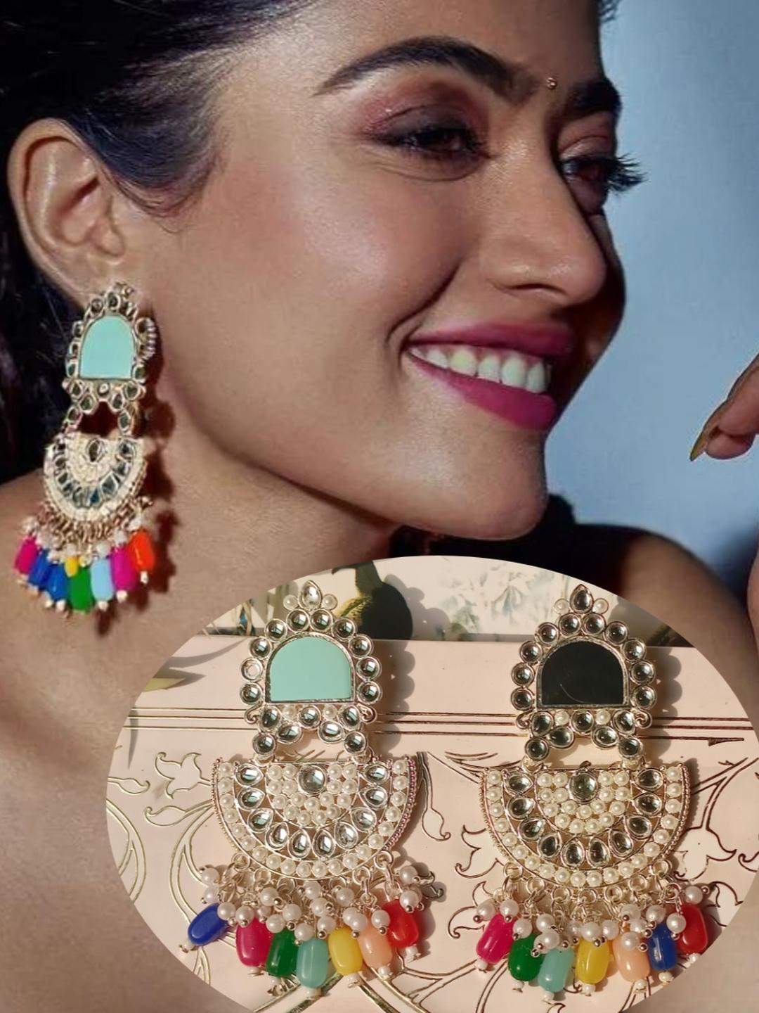 ISLANA Multicolour Chandbali Earrings