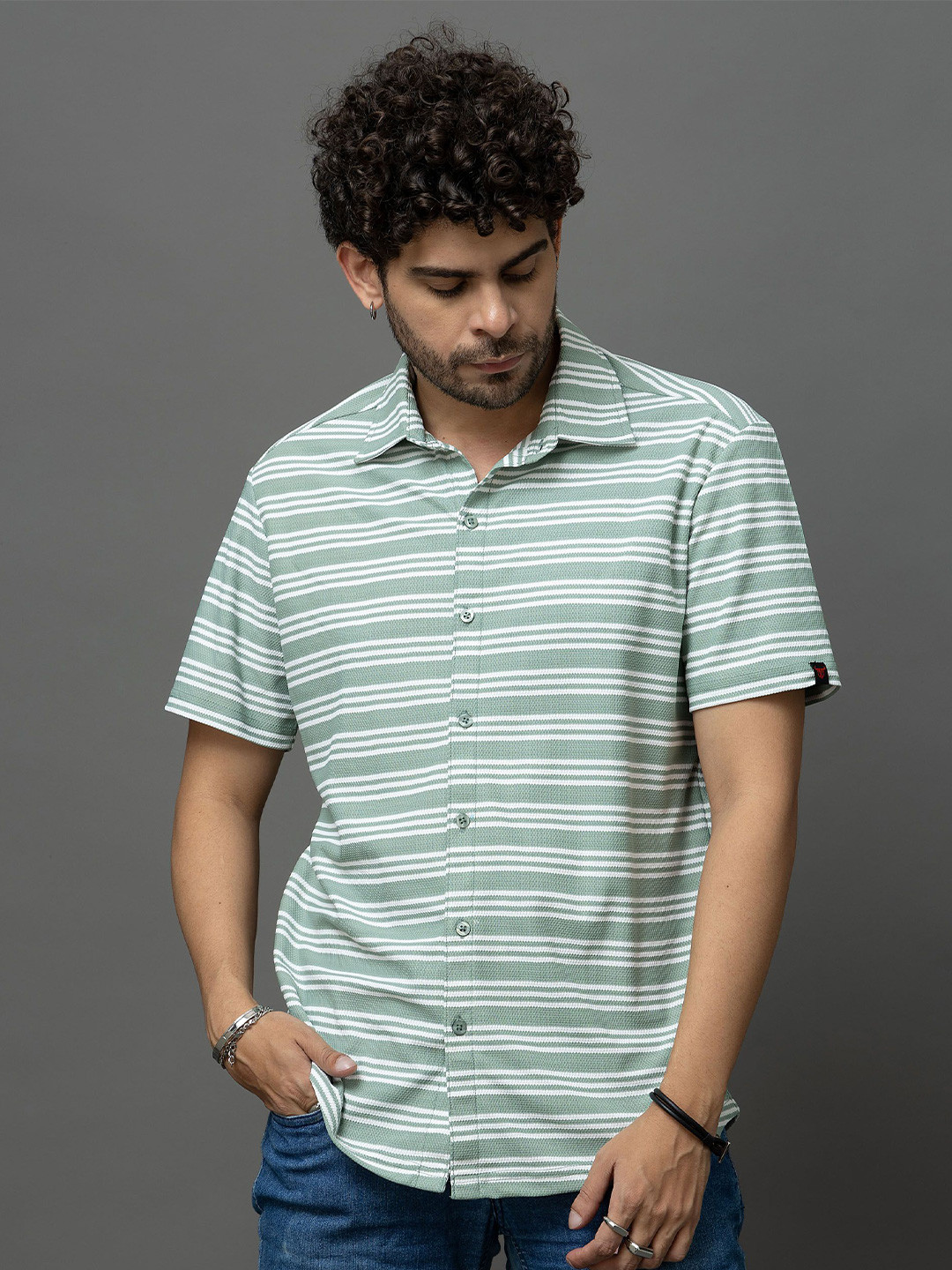 GO DEVIL Horizontal Striped Short Sleeves Shirt