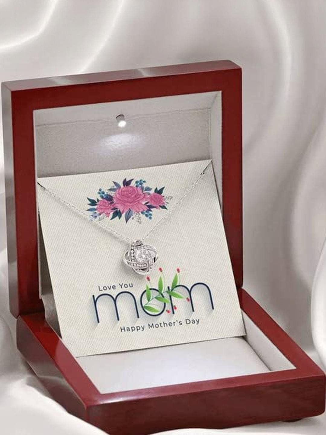 Sterling Silver Gift MOM NECKLACE, HAPPY MOTHERS DAY NECKLACE GIFT FOR MOM LOVE KNOT NECKLACE