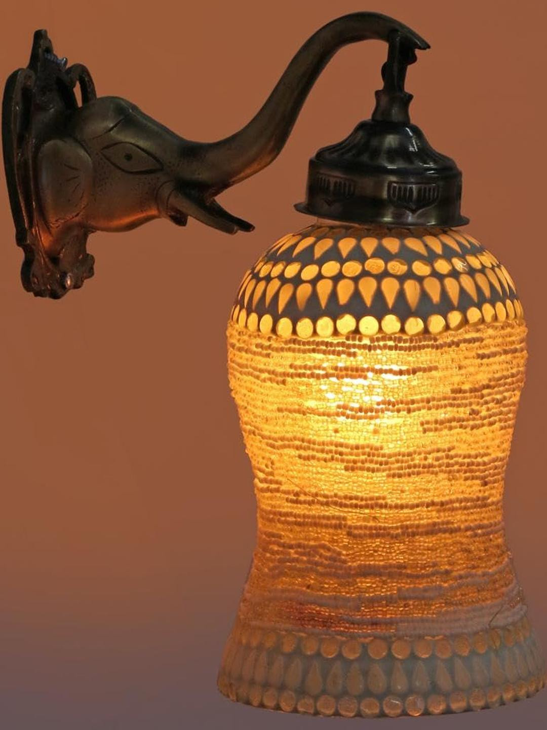 SOMIL Gold-Toned Printed Elephant Glass Wall Lamp