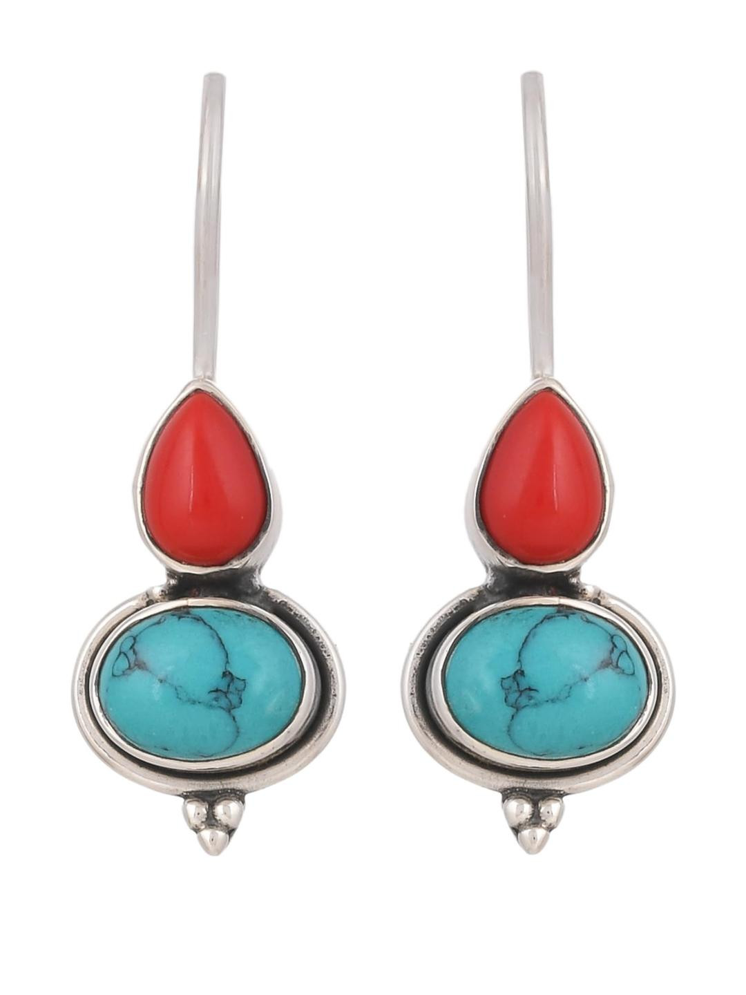 Silver Planets 92.5-925 Sterling Silver Turquoise & Red StoneEarring For Girls & Women (17)