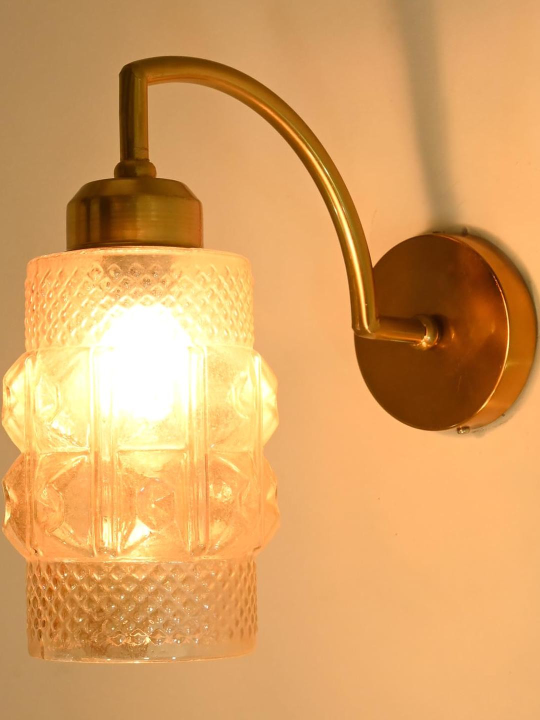 Somil Premium Designer Glass Wall/Night Lamp  Elegant  & Stylish Dcor Accent for Modern Interiors,  Color Golden, Size:- 9.5 x 9.5 x 30 CM