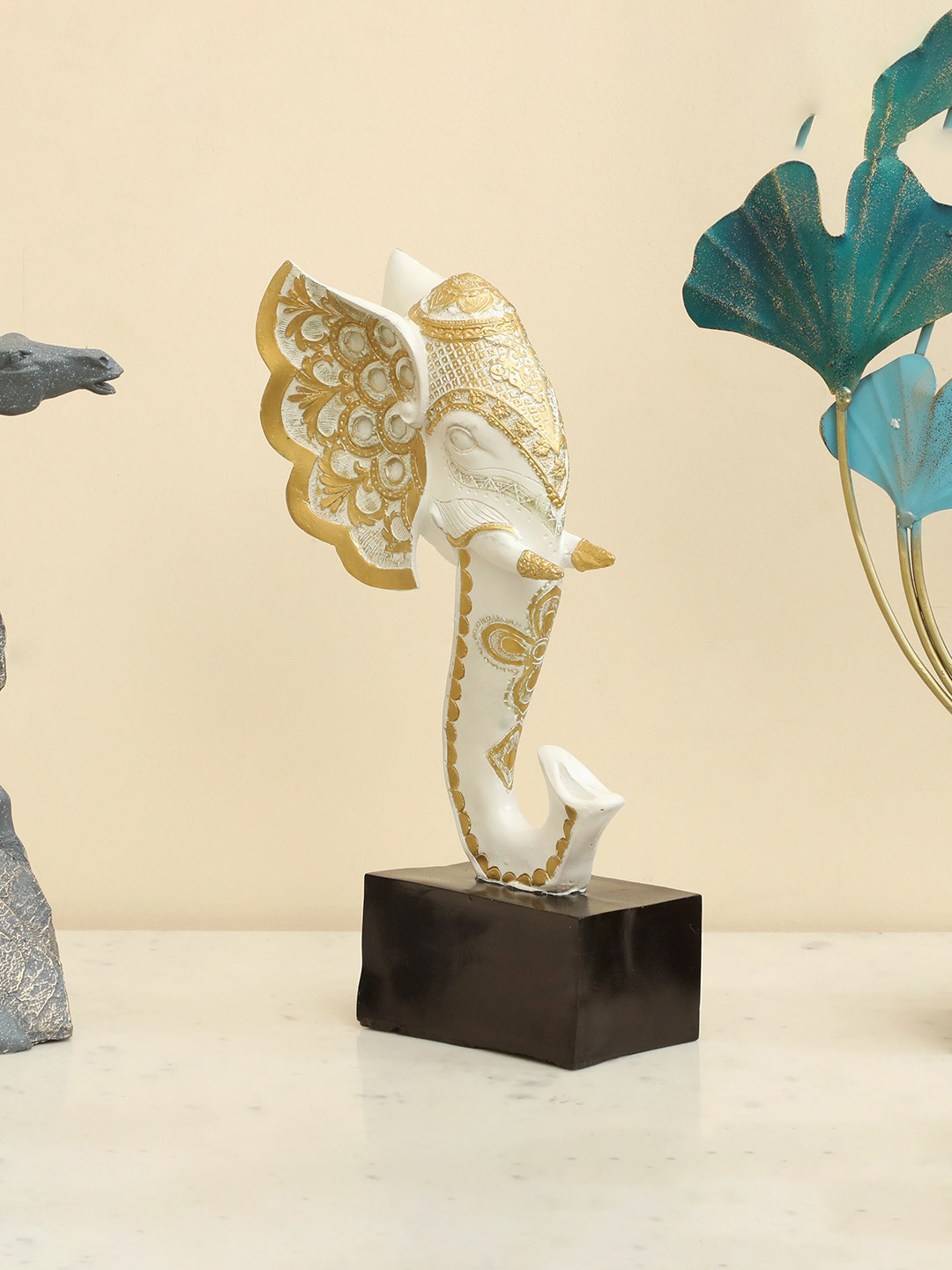 vedas S-Rya White & Gold-Toned Elephant Showpiece