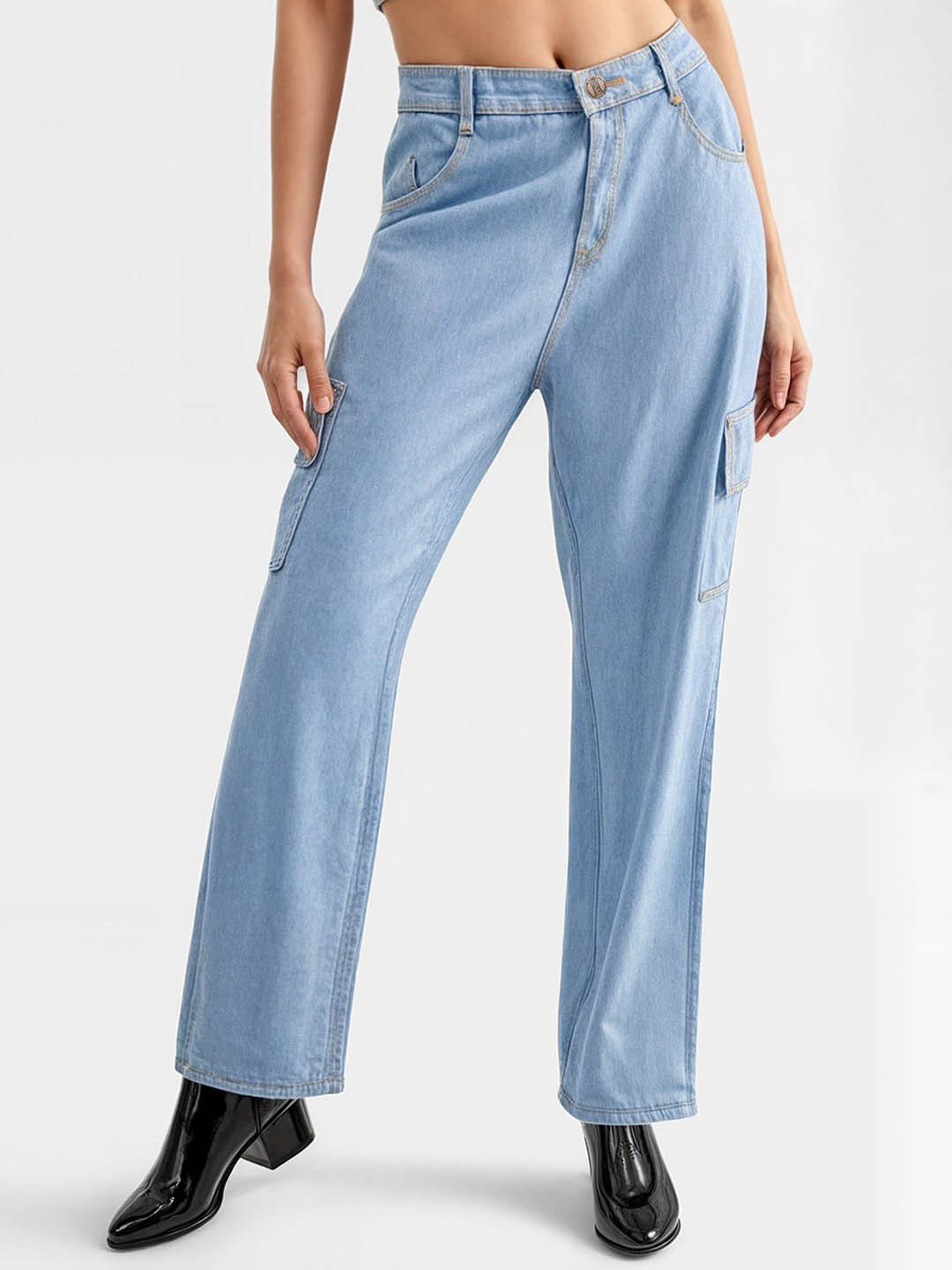 SZN Women Classic Mid-Rise Stretchable Baggy Cargo Styles Jeans
