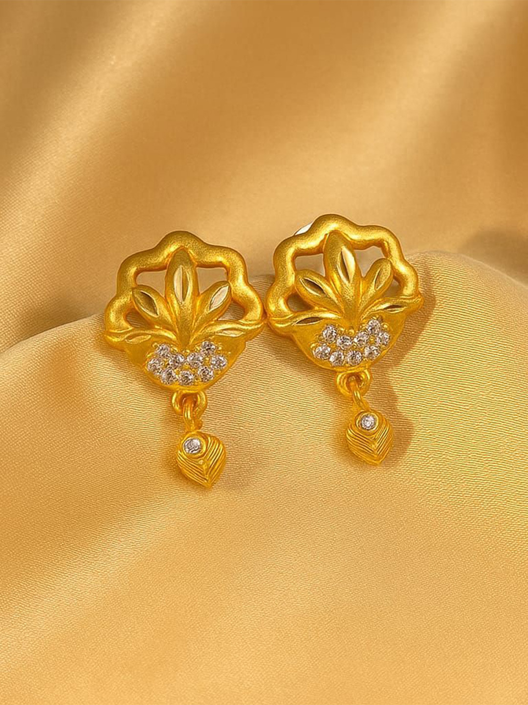 Grishma American Diamonds Studded Floral Shaped Drop Earrings