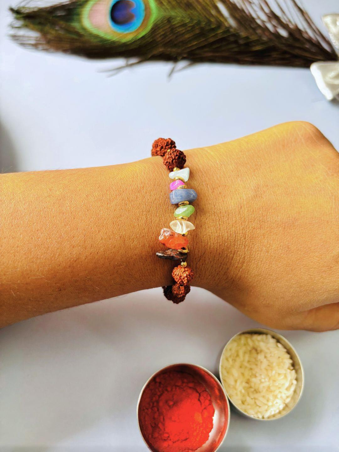 Tipsy closet Unisex Multi Healing Stones Handcrafted Traditional Rudraksh Rakhi Bracelet