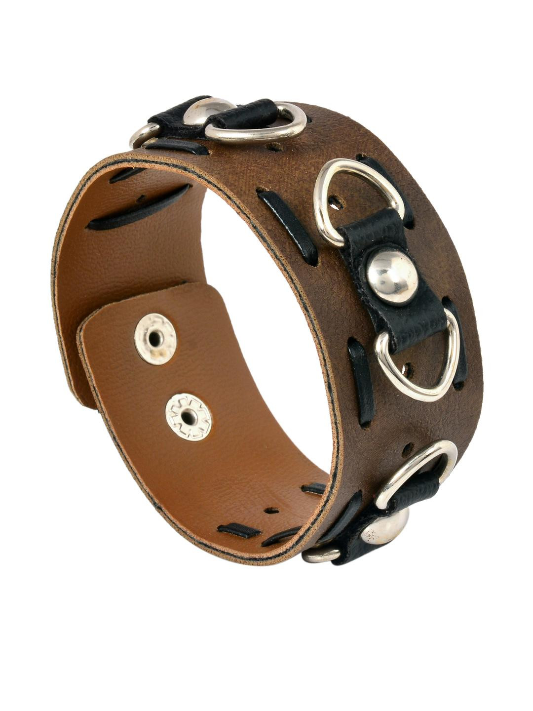 Missmister Mens Leather Metal Link and Stud Bracelet