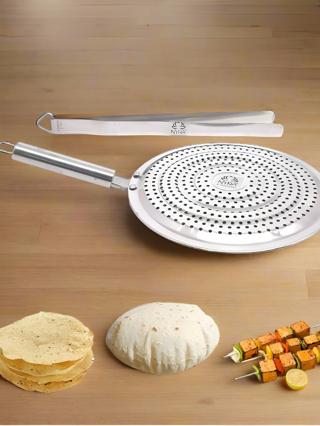 Nyra Kitchenware Silver-Toned Stainless Steel Roaster and Steel Tong Set