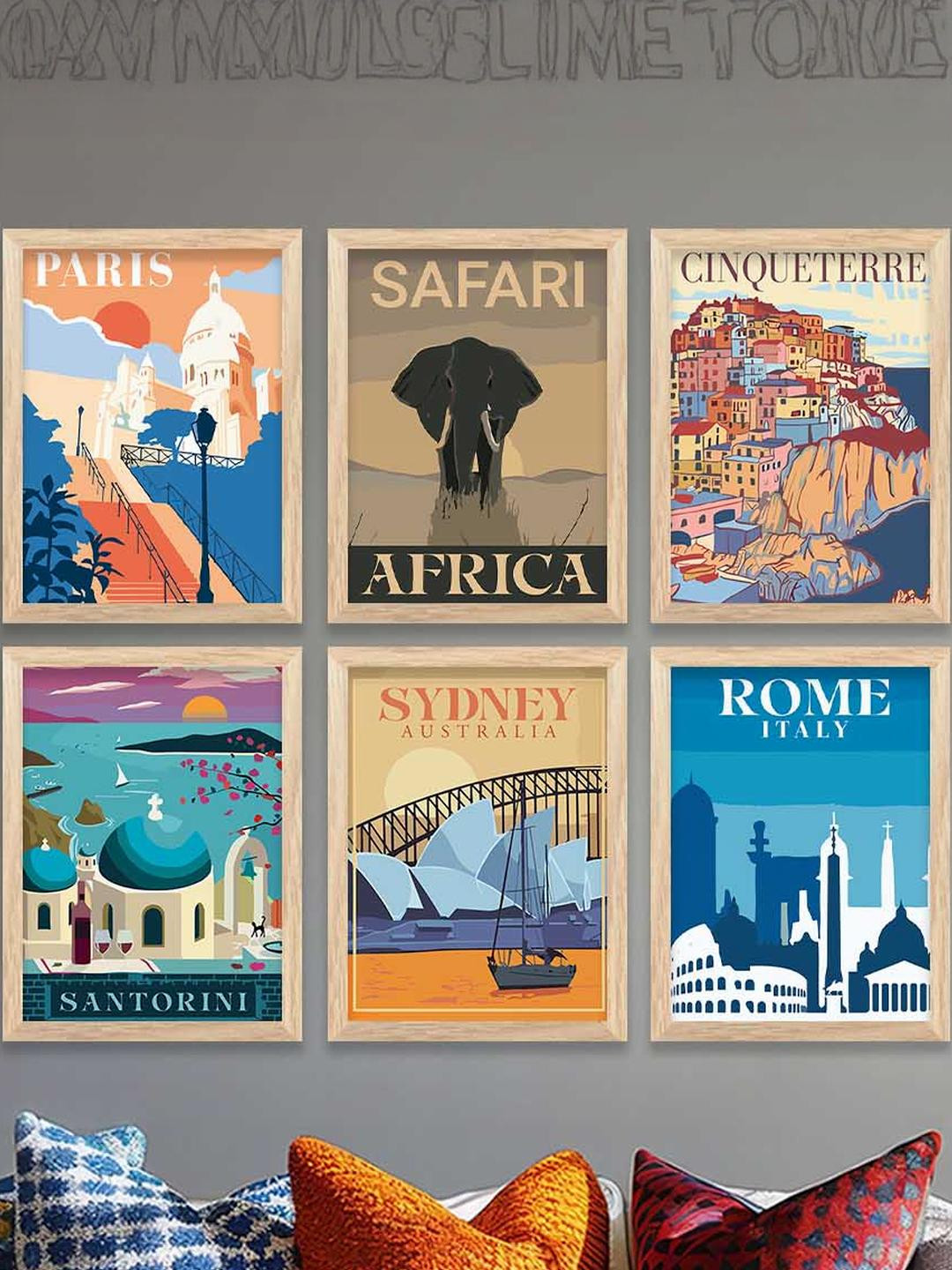 WALLLANE Brown 6 and more Piece Wood Modern Wall Art Paintings