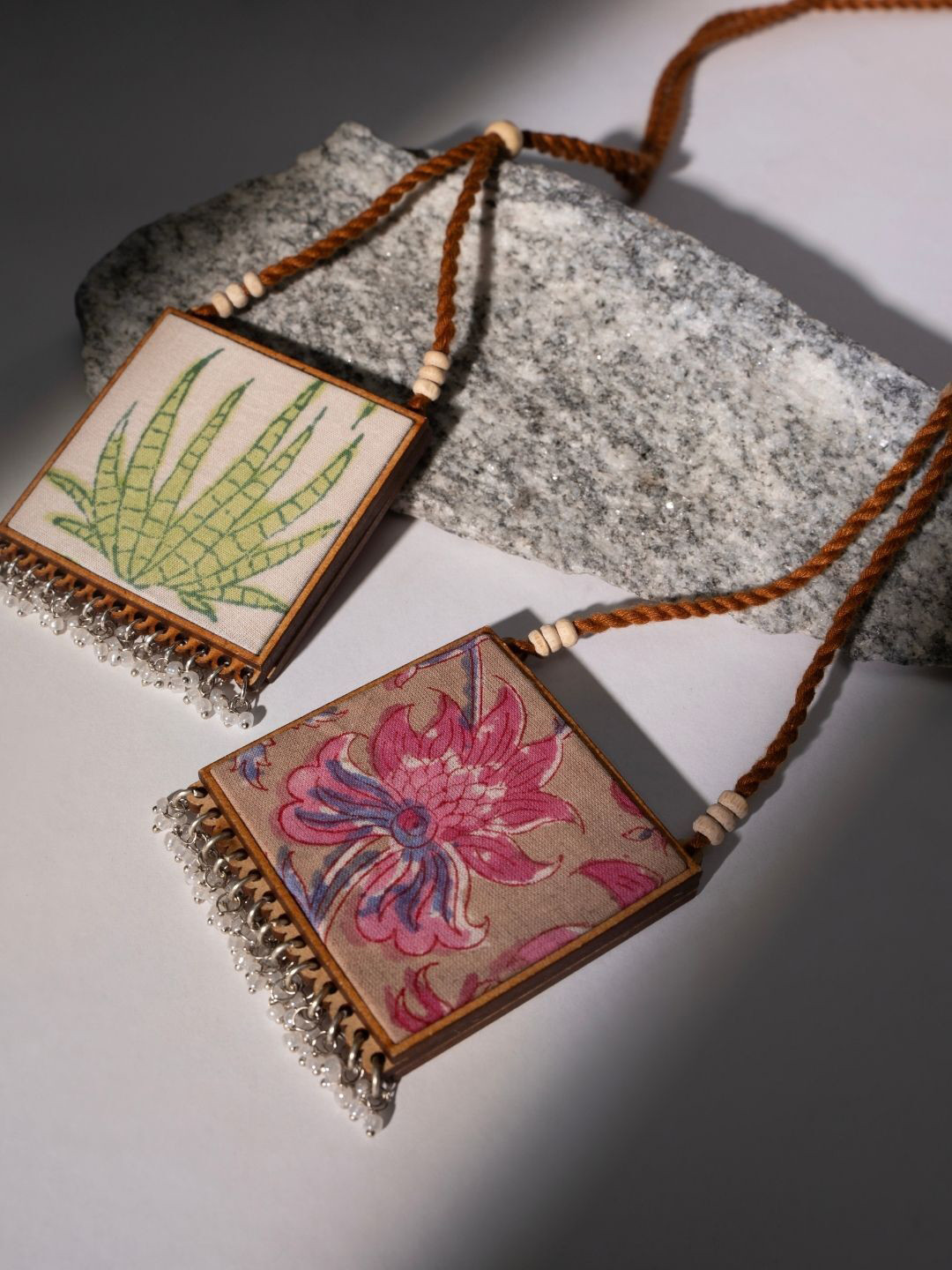 WHE Brass Floral Handcrafted Square Repurposed Necklace