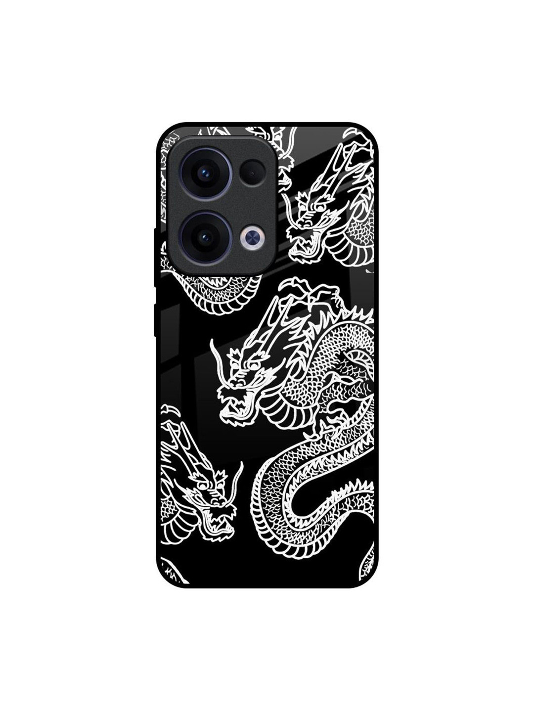 QRIOH White Dragon Printed Oppo Reno13 5G Glass Back Case Mobile Accessories