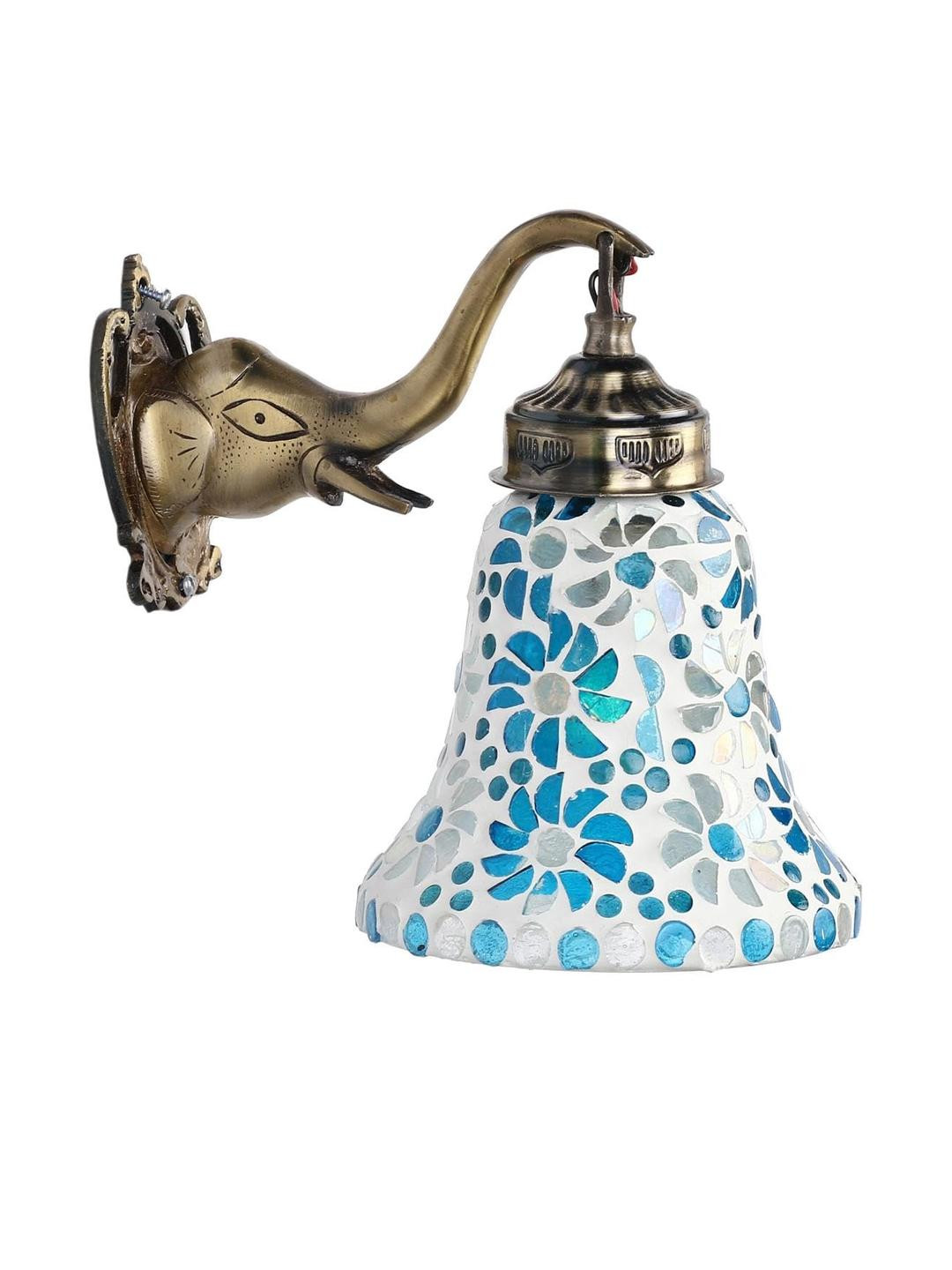 Somil Premium Designer Glass Wall/Night Lamp  Elegant  & Stylish Dcor Accent for Modern Interiors,  Color  Firozi, White, Size- 22 X 24.5 X 24 CM