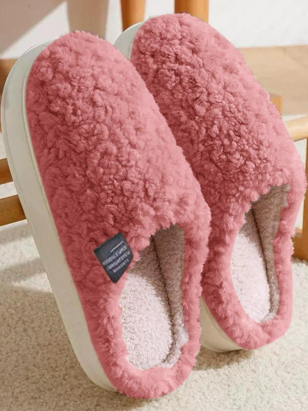 DRUNKEN Women Winter Red Fur Room Slippers