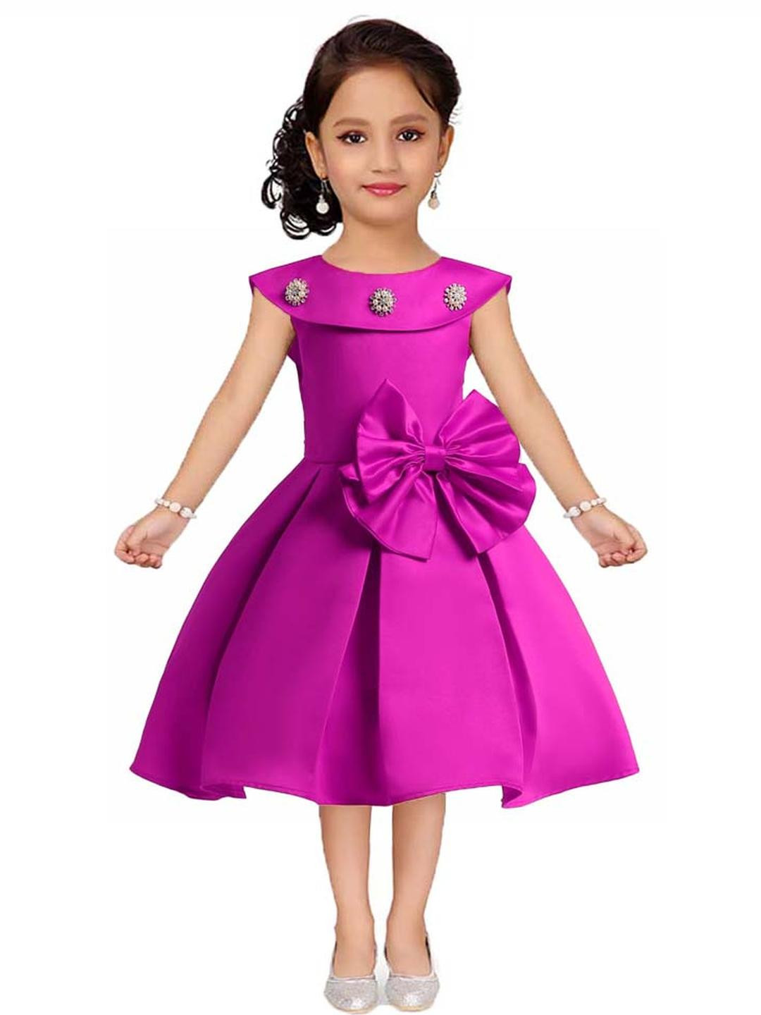 Shahina Fashion Purple Front Bow Fit & Flare Dress