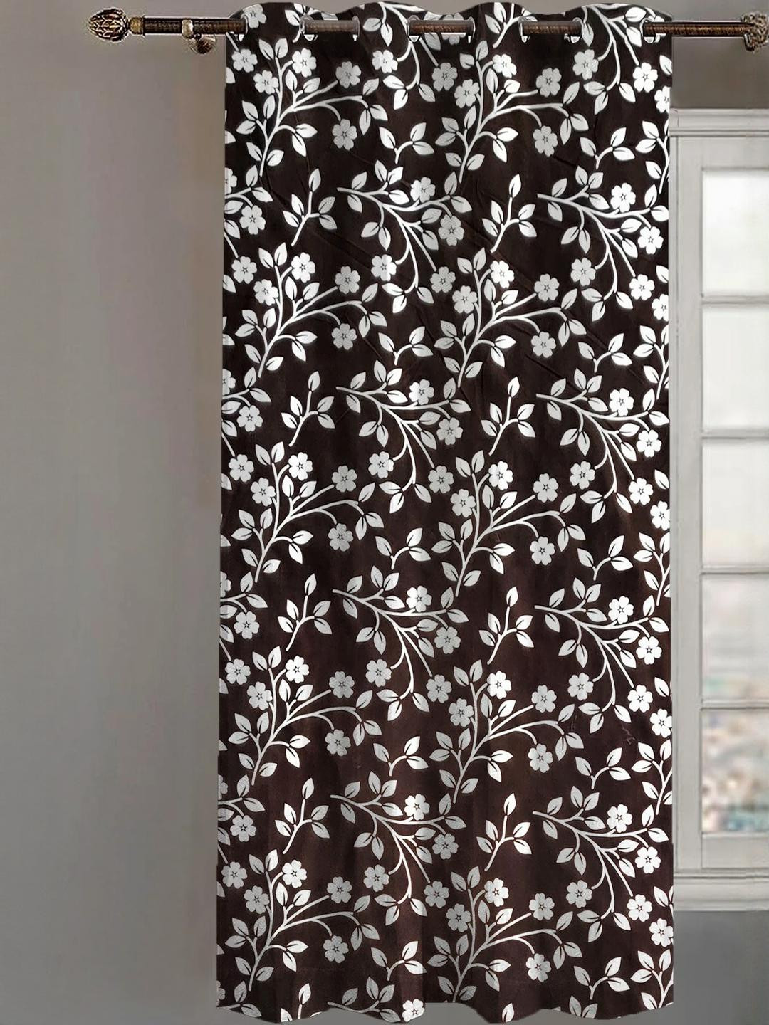 Lunar Days Brown Floral Printed Room Darkening Eyelet Ring Window Curtain