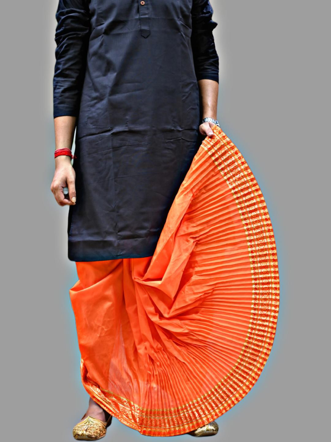 AMIT ONLINE Men Bengali Mour Puccho Dupion Silk Dhoti