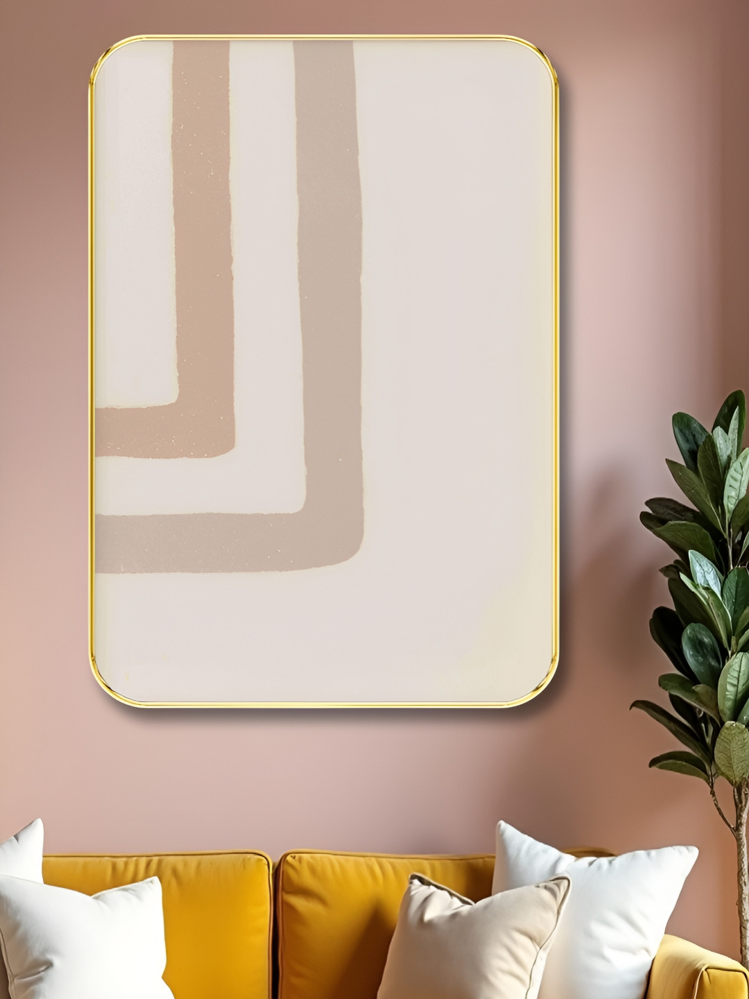 Livin'luxe Blue & Brown Minimal Abstract Corner Line Wall Art