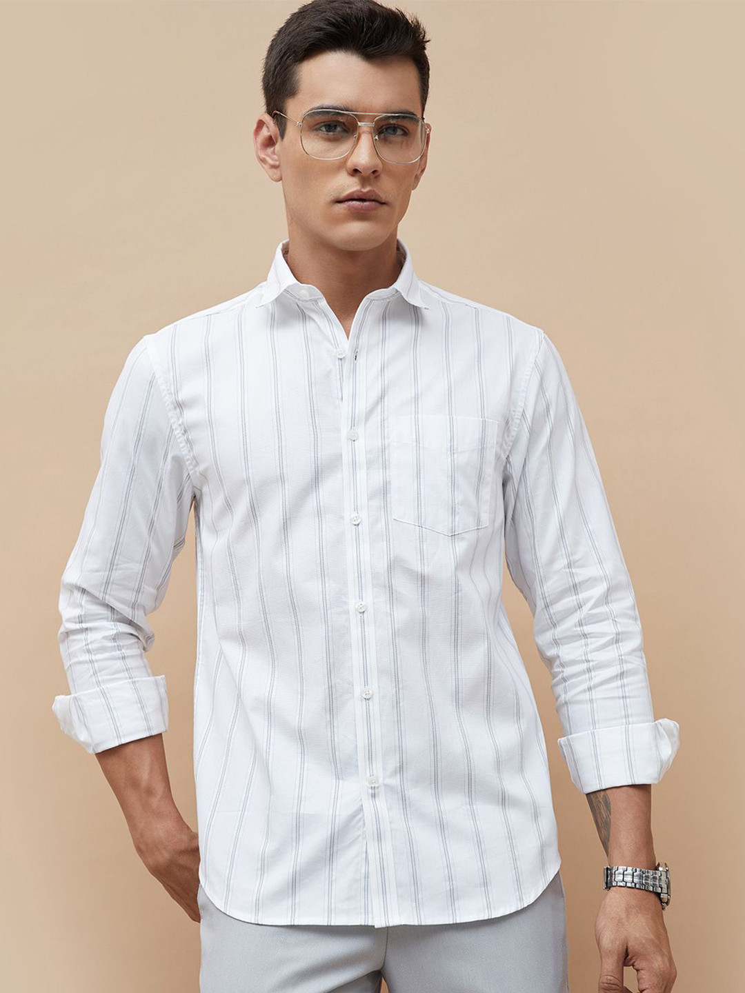 CODE by Lifestyle Vertical Striped Long Sleeves Cotton Shirt