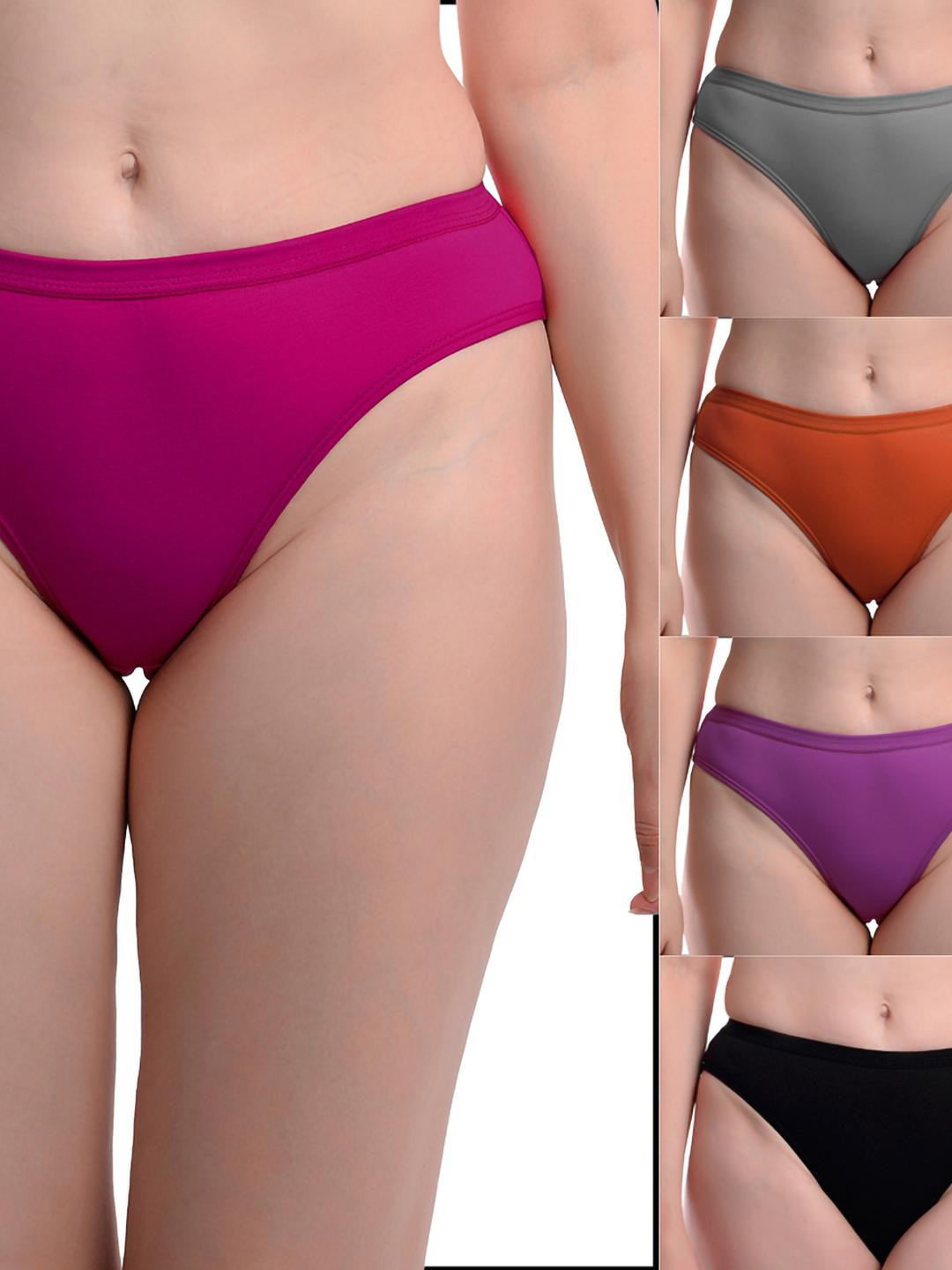 New stylish Pink,Grey,Orange,Purple,Black Cotton Hipster Multicolor Panties Pack of 5