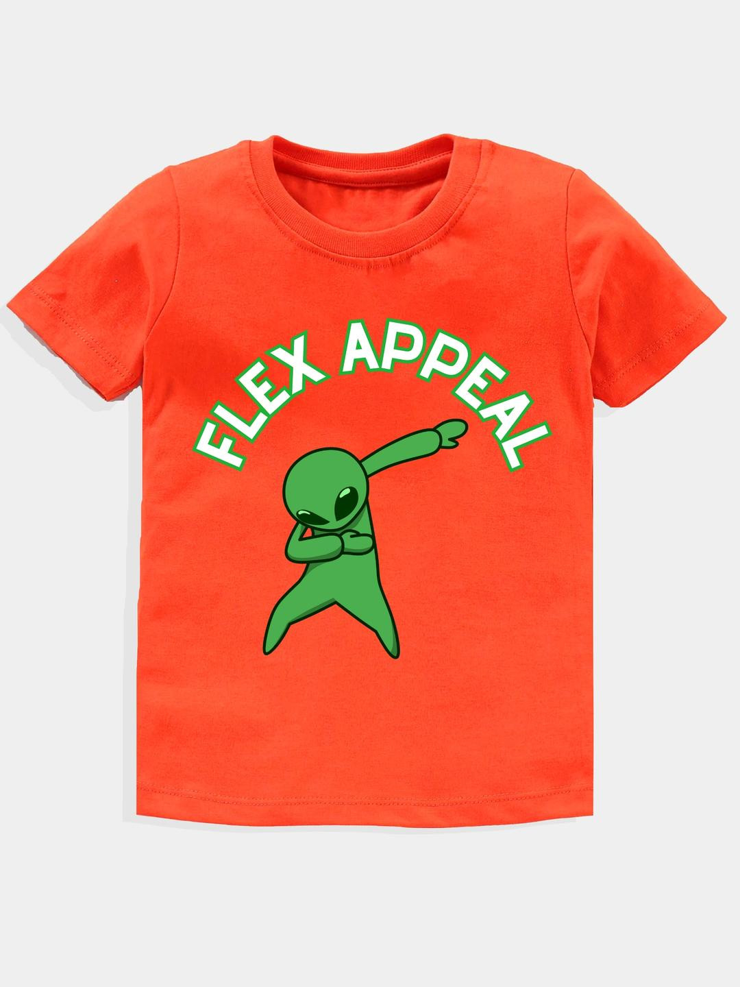 KAVEE Pure Cotton Half Sleeves Flex Appeal Text Printed Bio Washed Tee - Orange