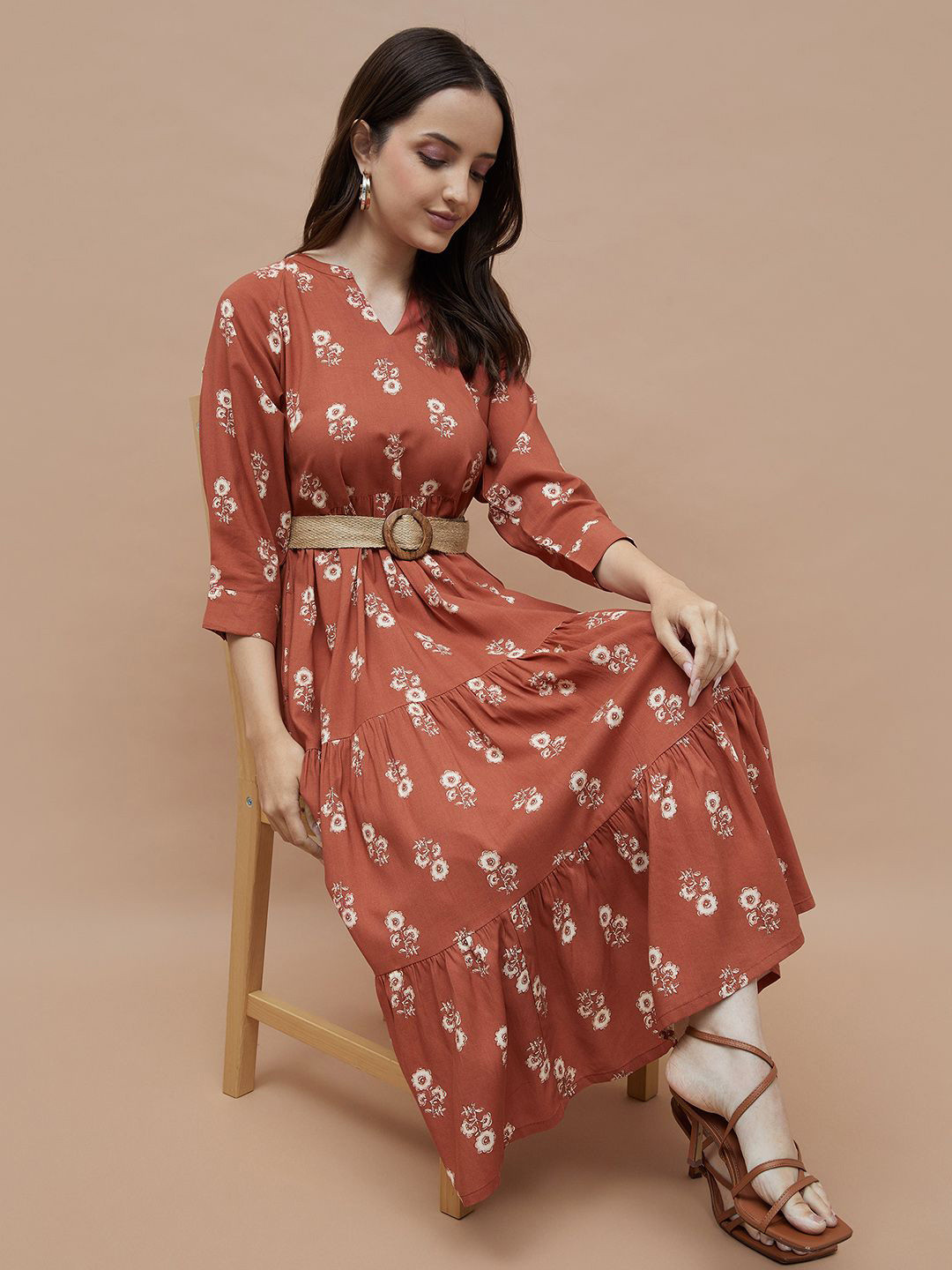 Colour Me by Melange Women Floral Printed Drop-Waist Midi Dress