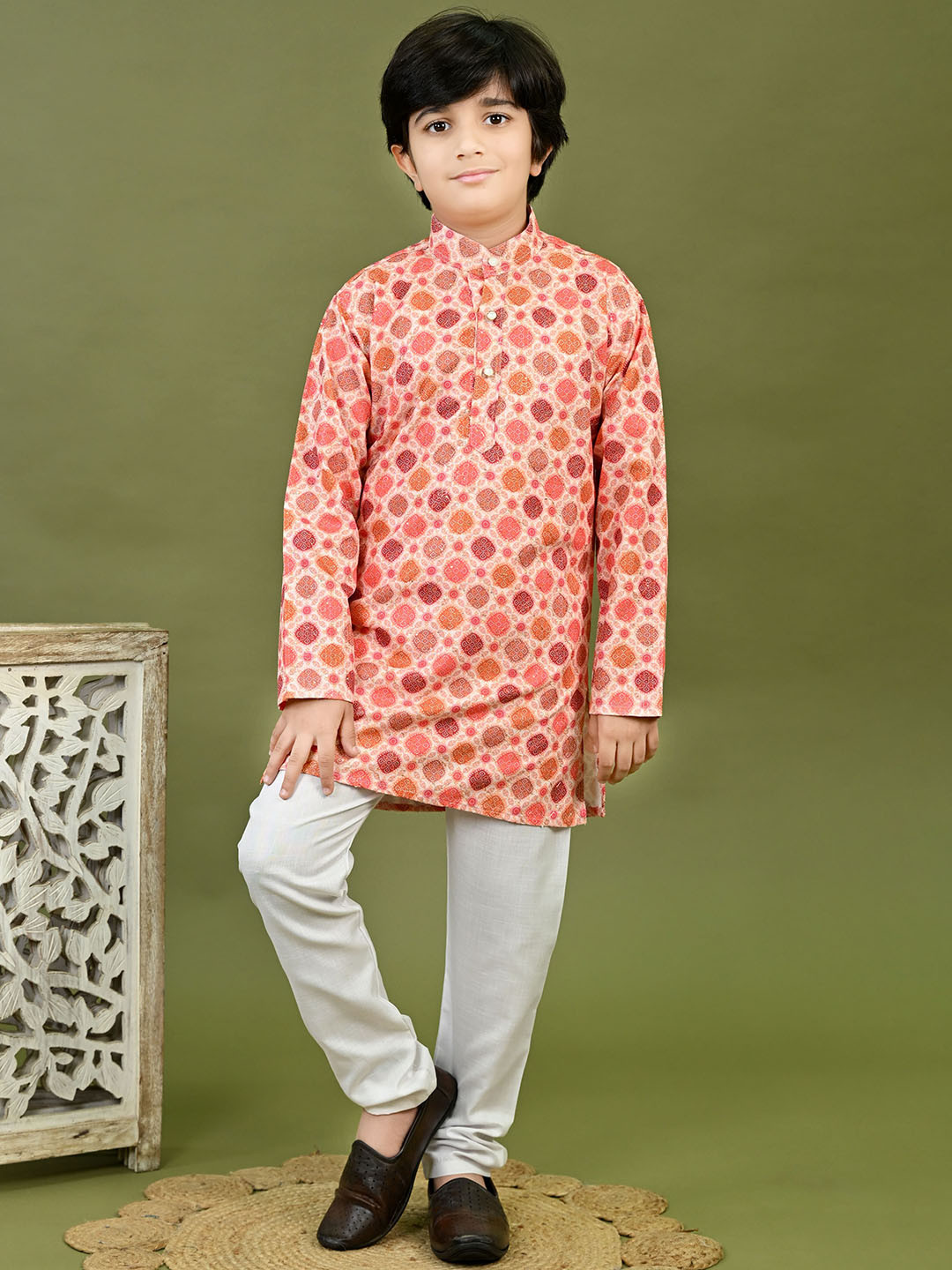 BT DEZINES Boys Geometric Printed Mandarin Collar Straight Kurta With Pyjamas