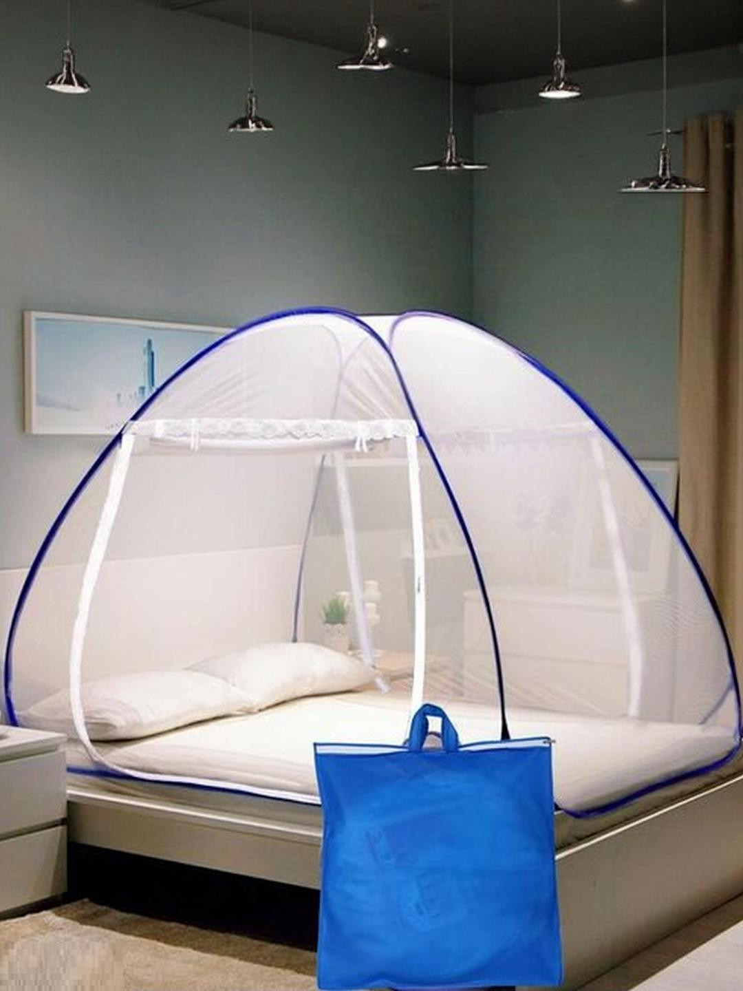 GK-JLPV Navy Blue & White King Size Tent Mosquito Net