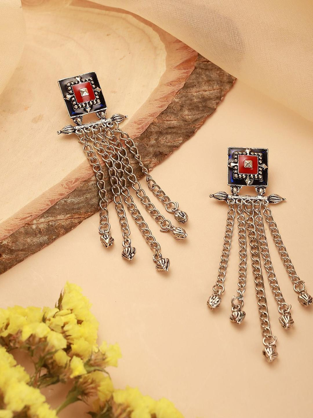 DressBerry German Silver-Plated Contemporary Drop Earrings