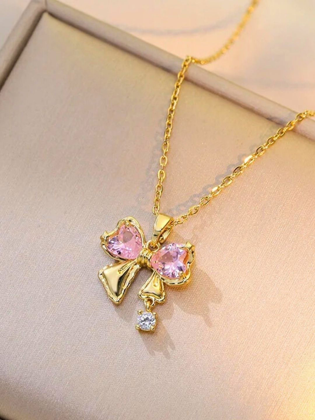 Bauble Cluster Stainless Steel Gold-Plated Cubic Zirconia Studded Contemporary Pendant