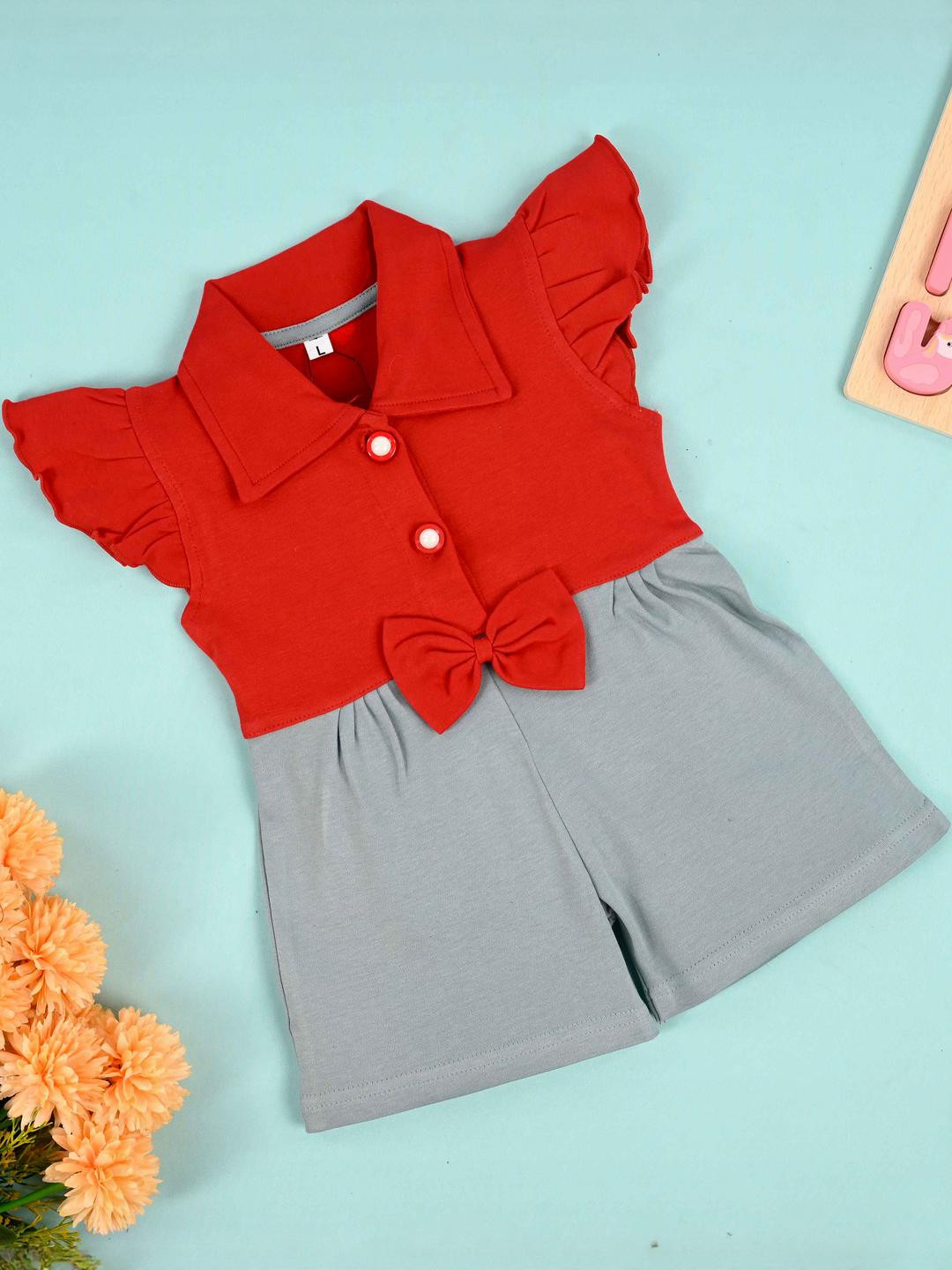 Hijo Kids Wear Baby Girl Red And Grey Jumpsuit